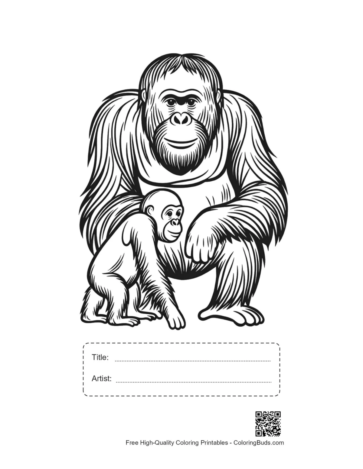 Printable orangutan line art with title box