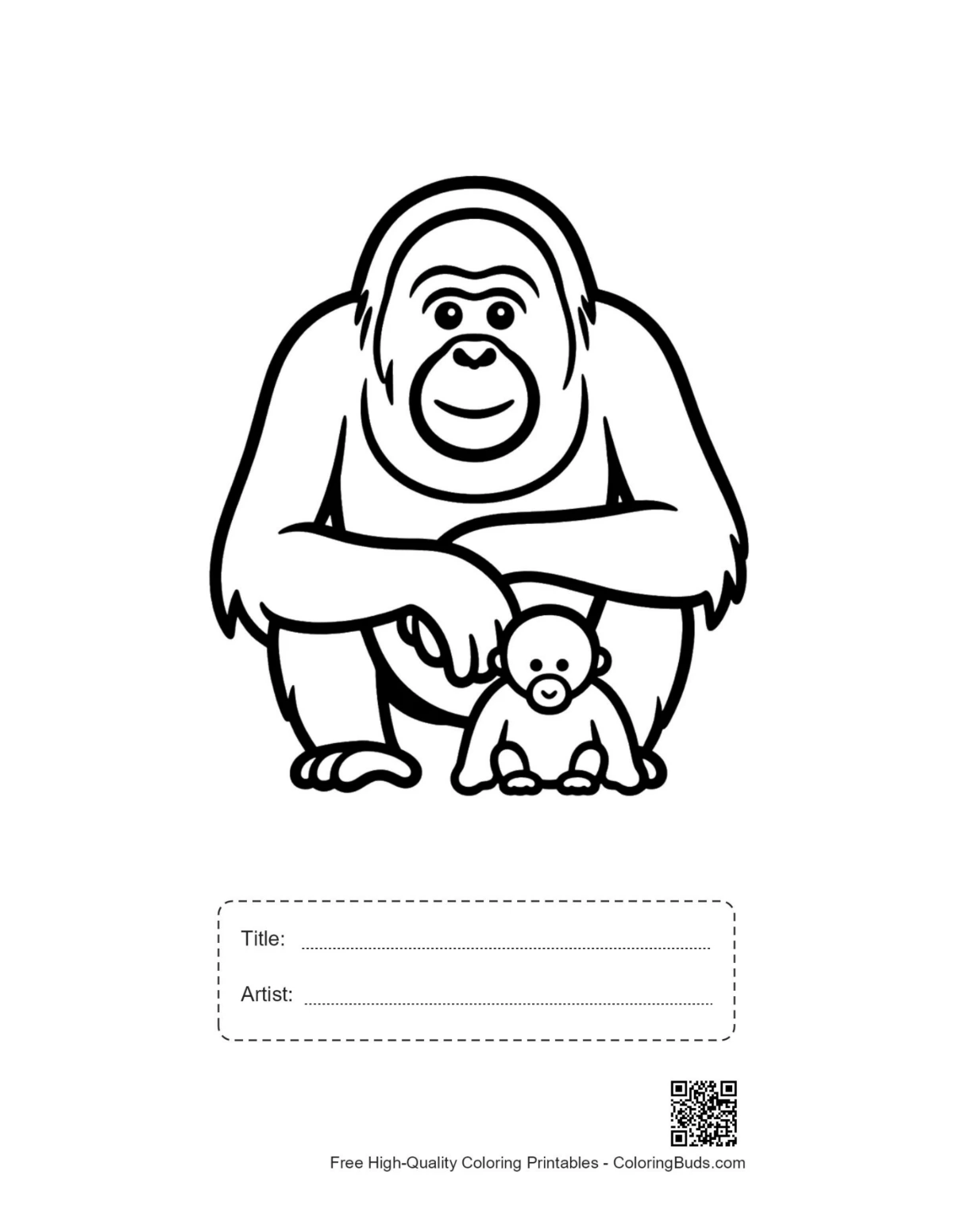 Printable orangutan mother baby with title box