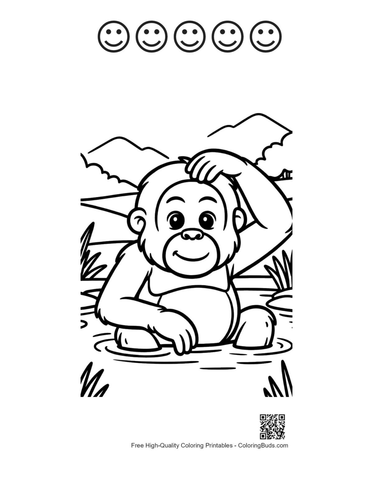 Playful orangutan printable with happy faces