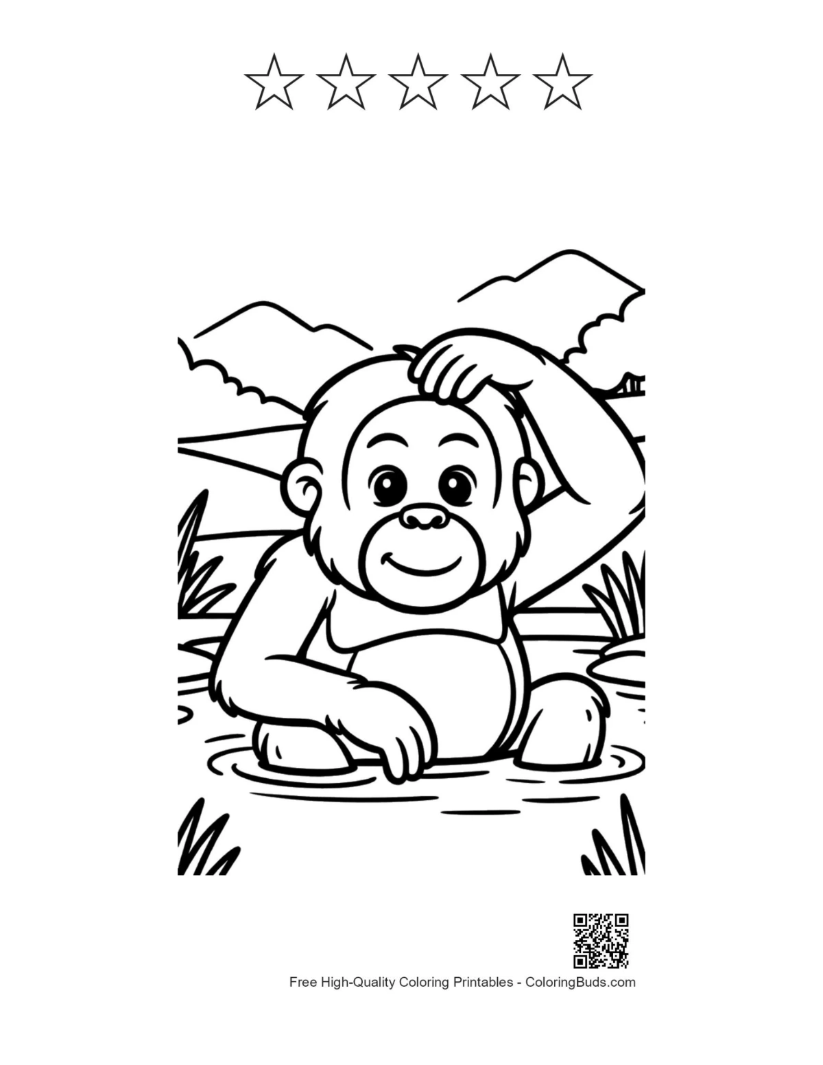 Baby ape water printable with 5 stars outline
