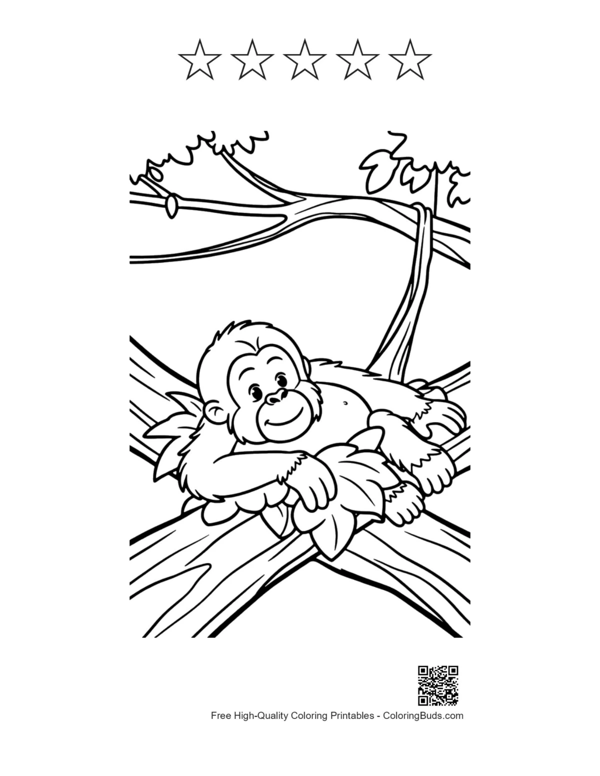 Tired orangutan printable with 5 star outlines