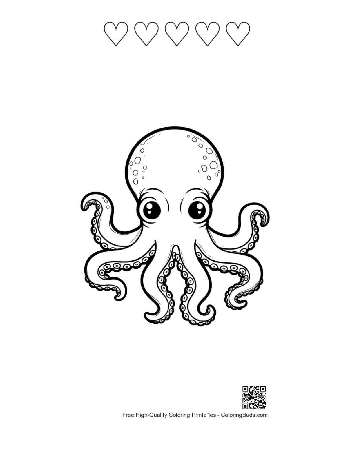 Big-eyed octopus with heart outlines
