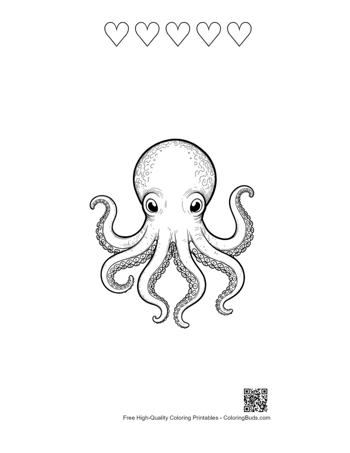 Big-eyed octopus with heart outlines