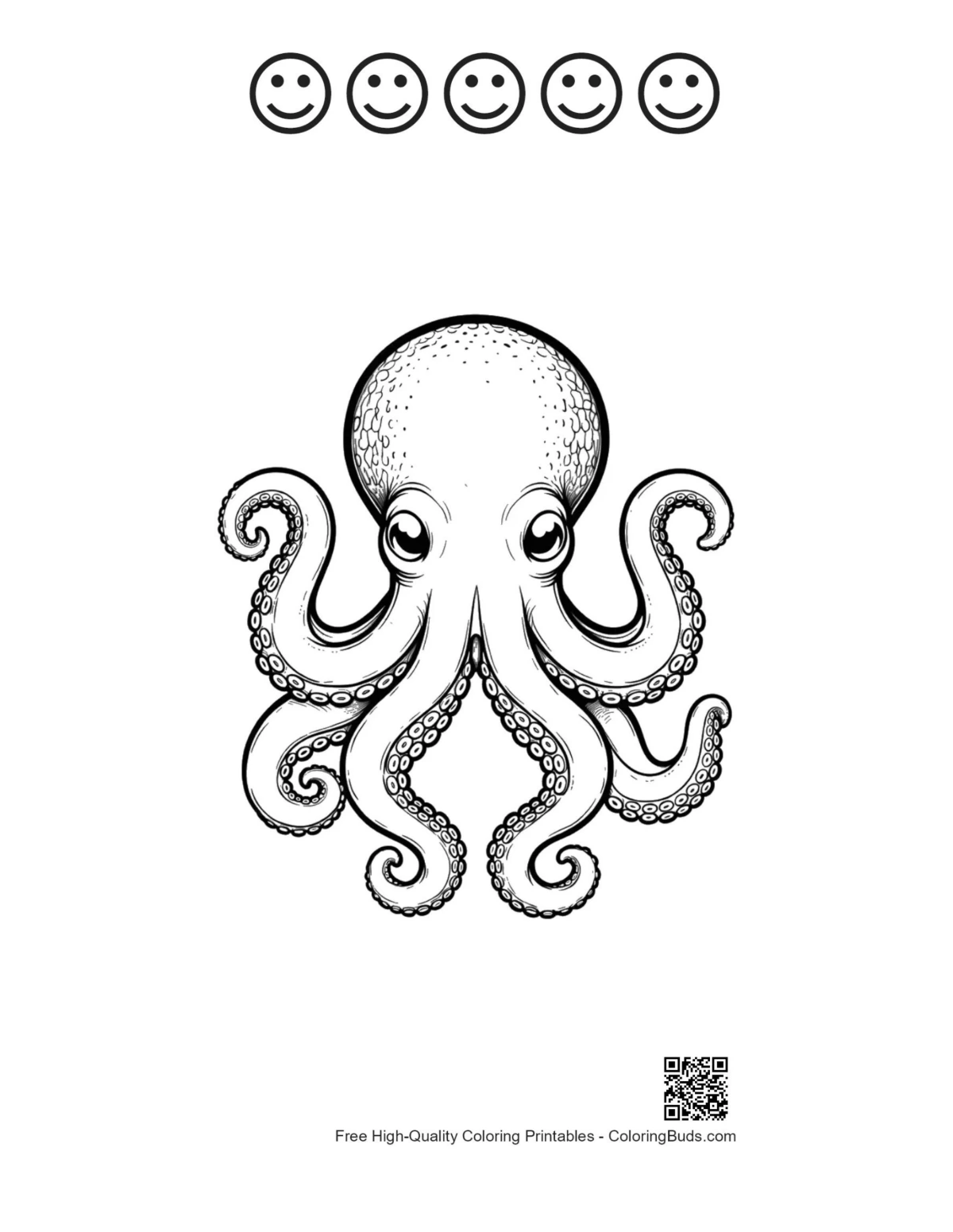 Big-eyed octopus with happy faces printable