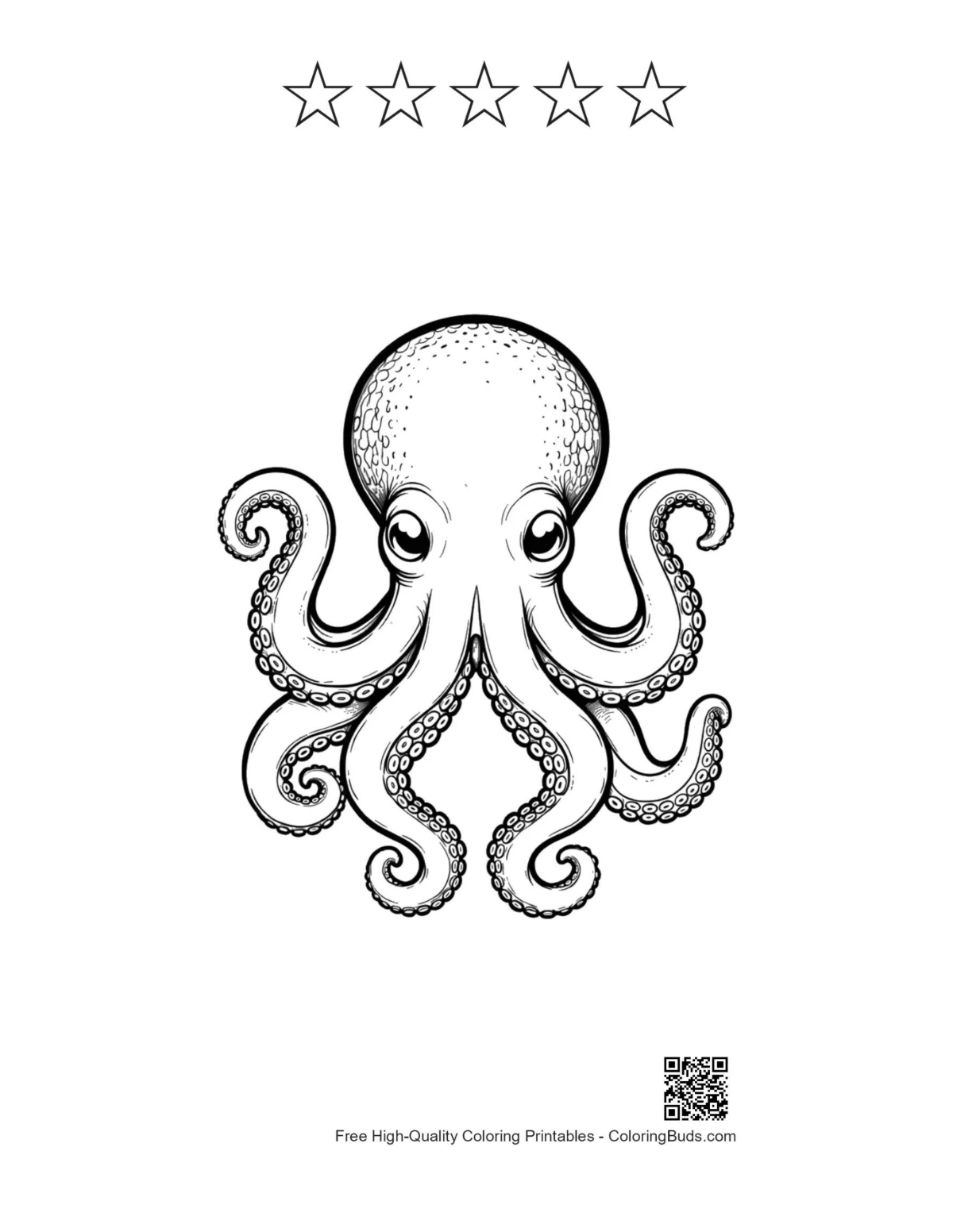 Cute octopus printable with 5-star outline