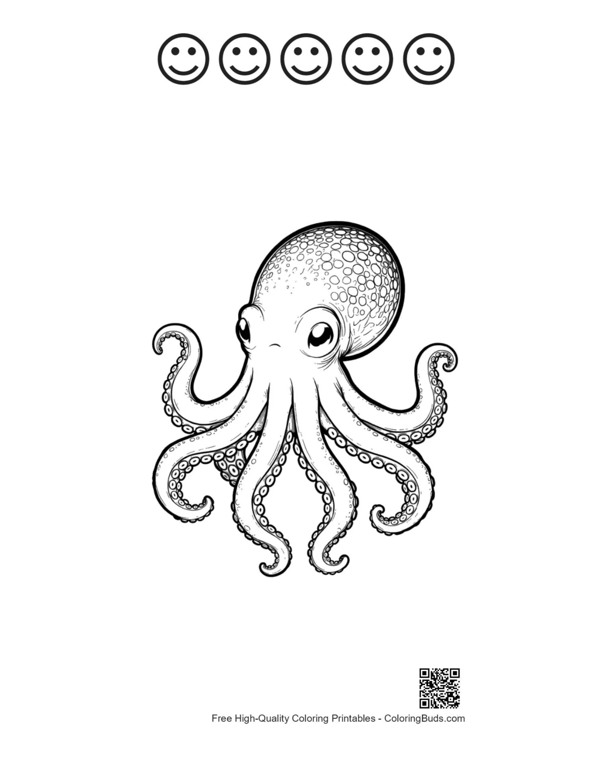 Octopus with happy face outlines printable
