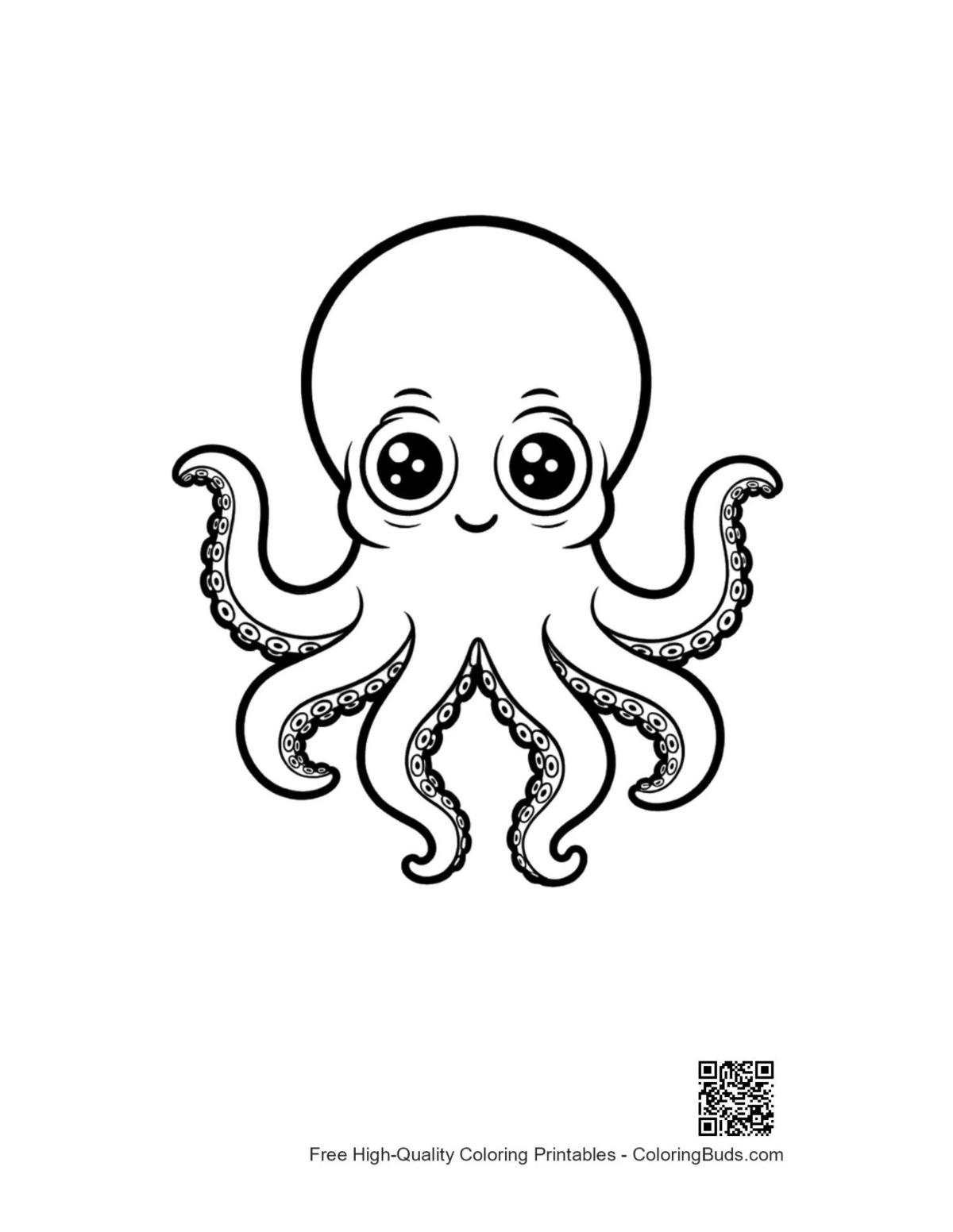 Charming big-eyed octopus waving happily illustration