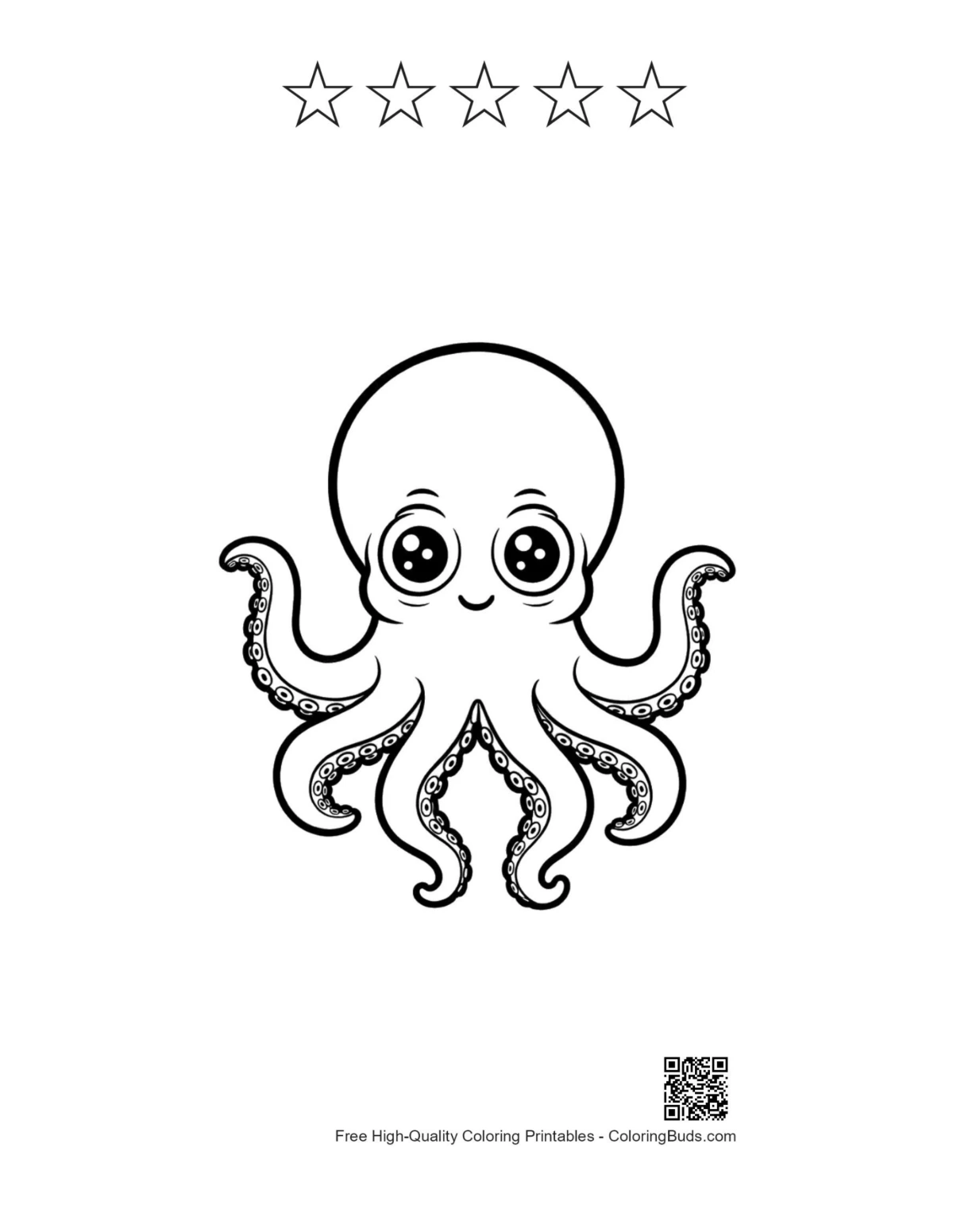 Octopus printable with 5 star outlines