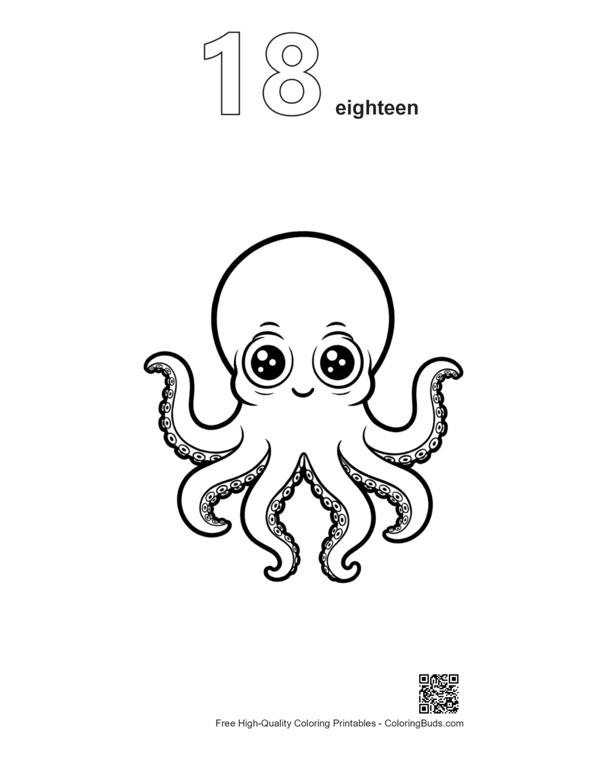 Octopus waving outline printable numbered 18