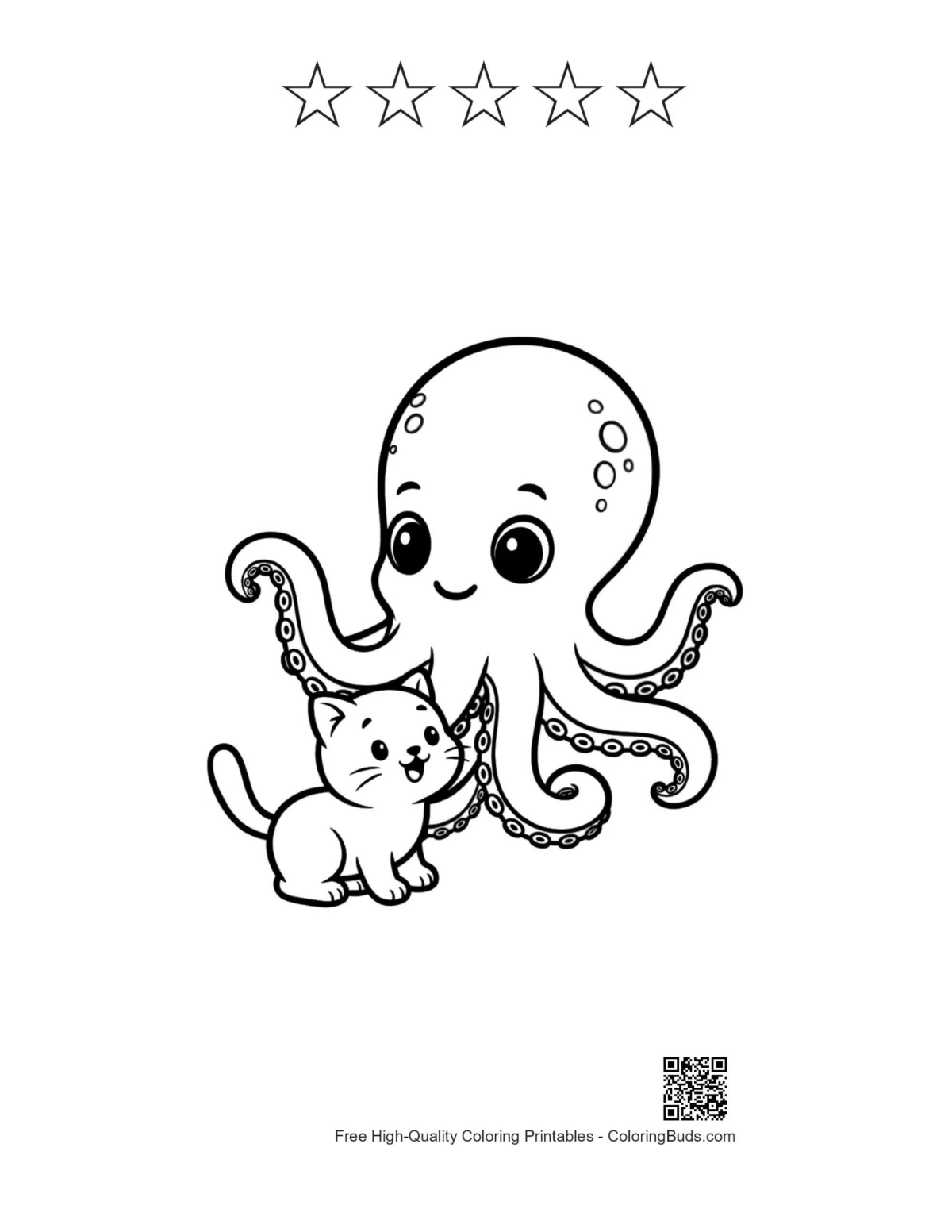 Cute octopus kitten printable with star outlines