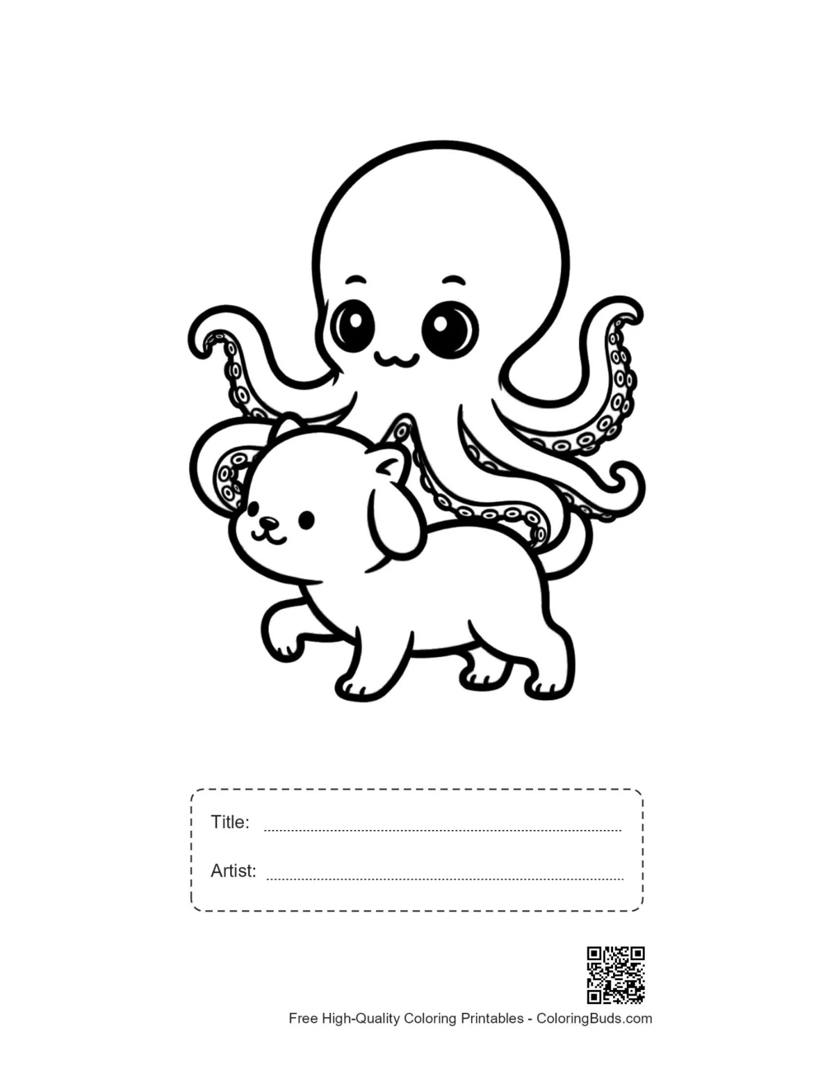 Cute octopus puppy printable with title box