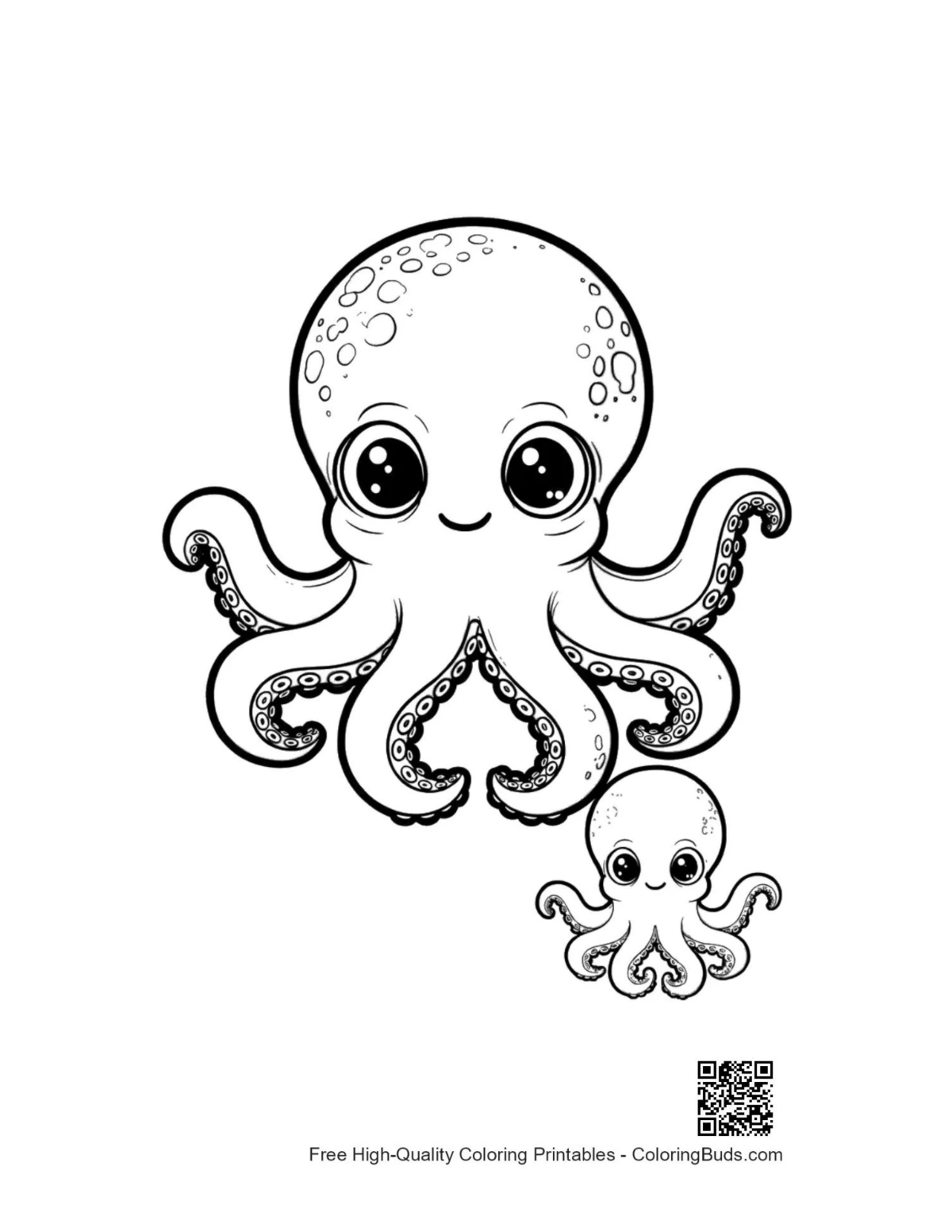 Cute octopus mom hugging baby illustration