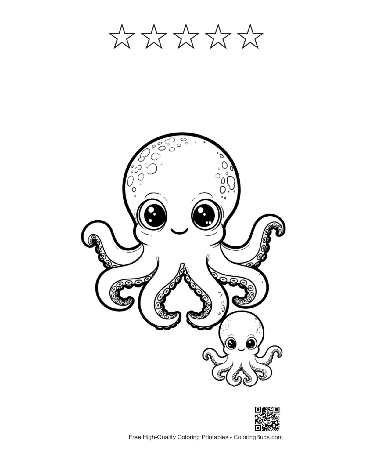 Octopus printable with 5 star outlines
