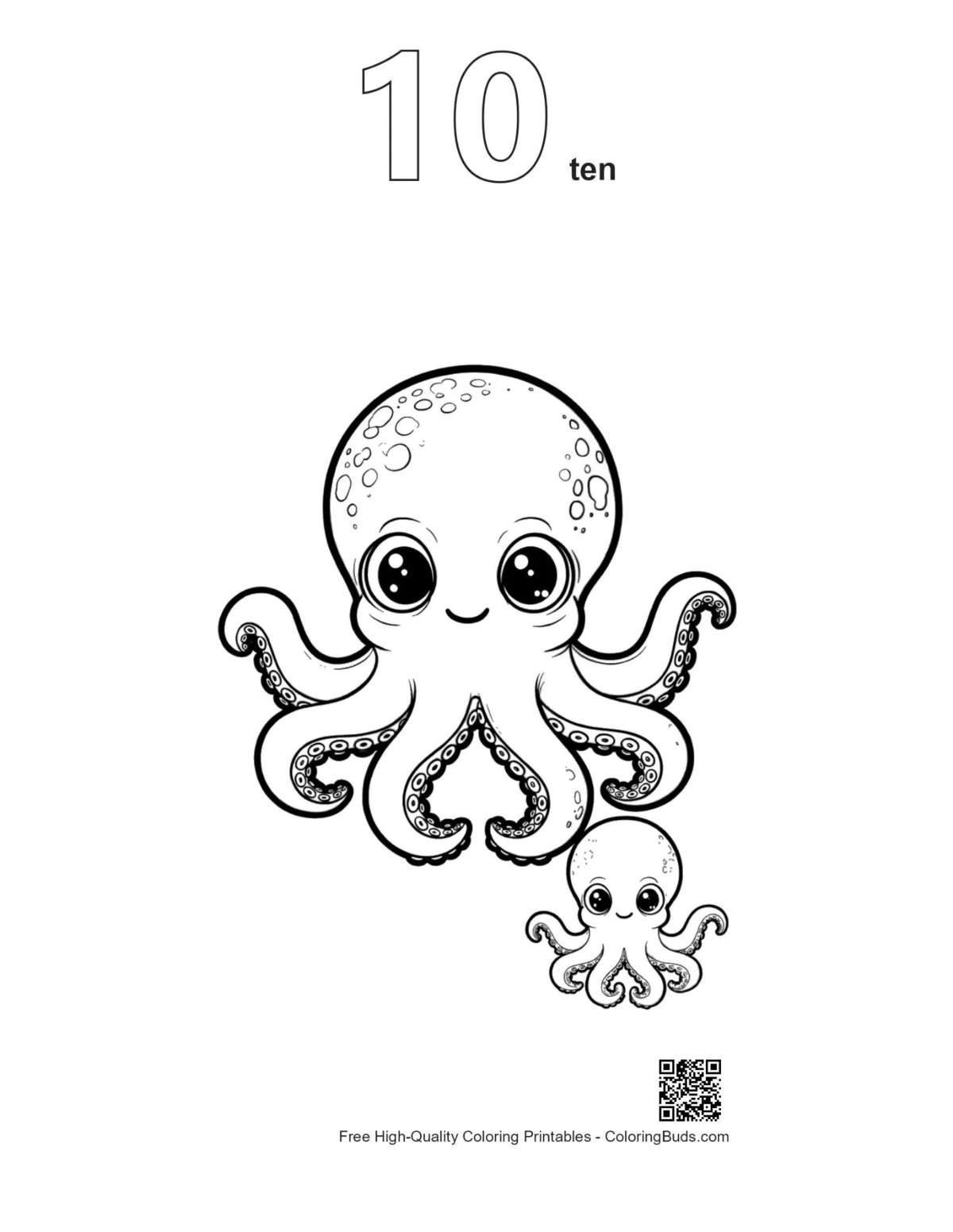 Octopus hug outline with number 10