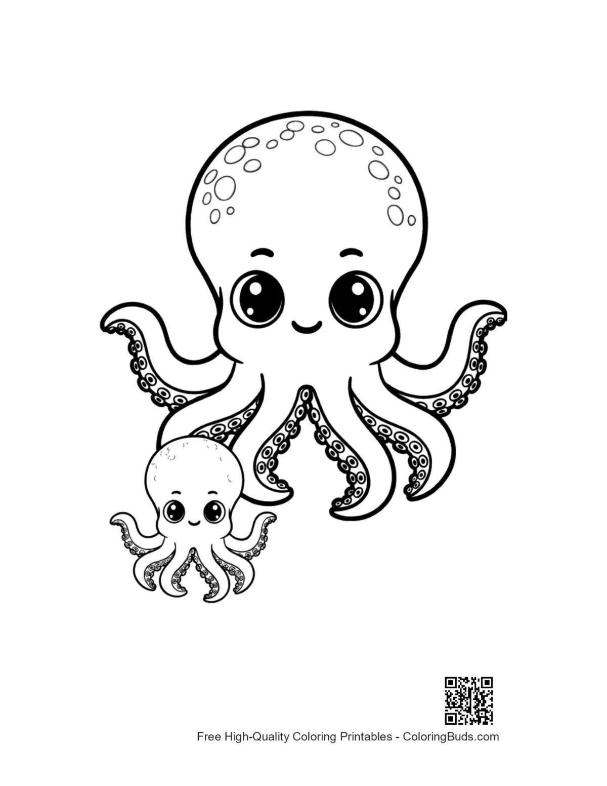 Cute octopus mom hugging baby