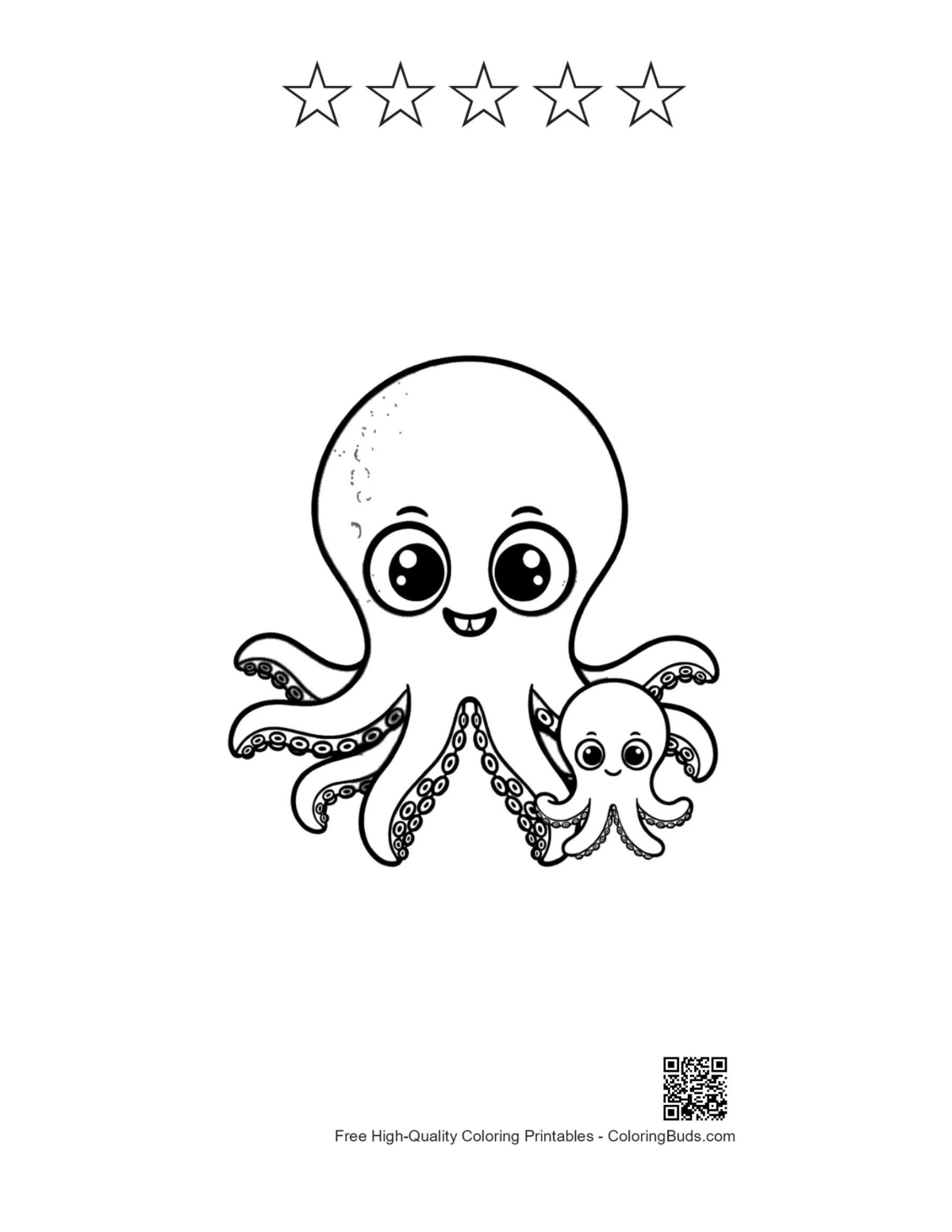 Cute octopus printable with 5 star outlines