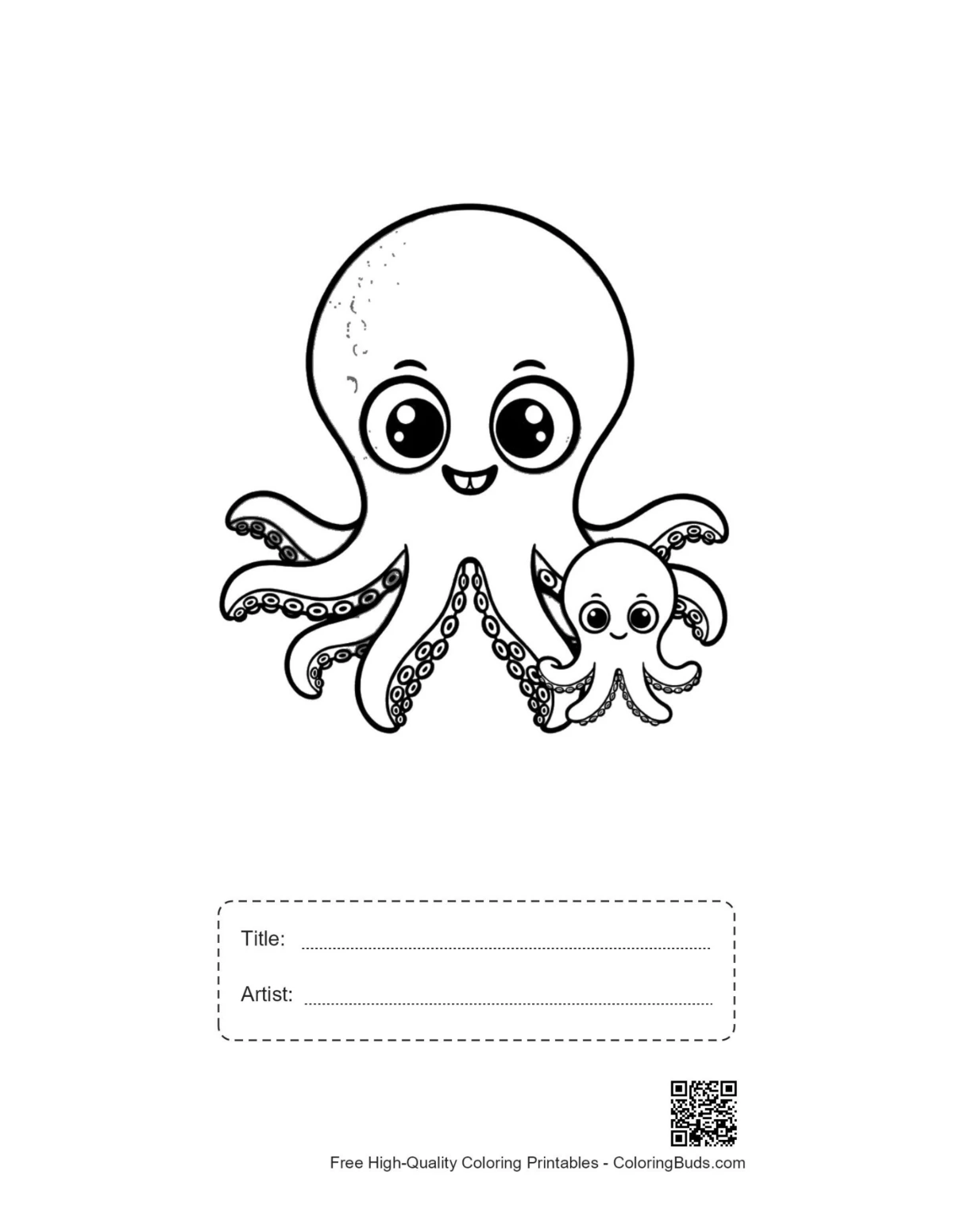 Printable cute octopus mom and baby with title box