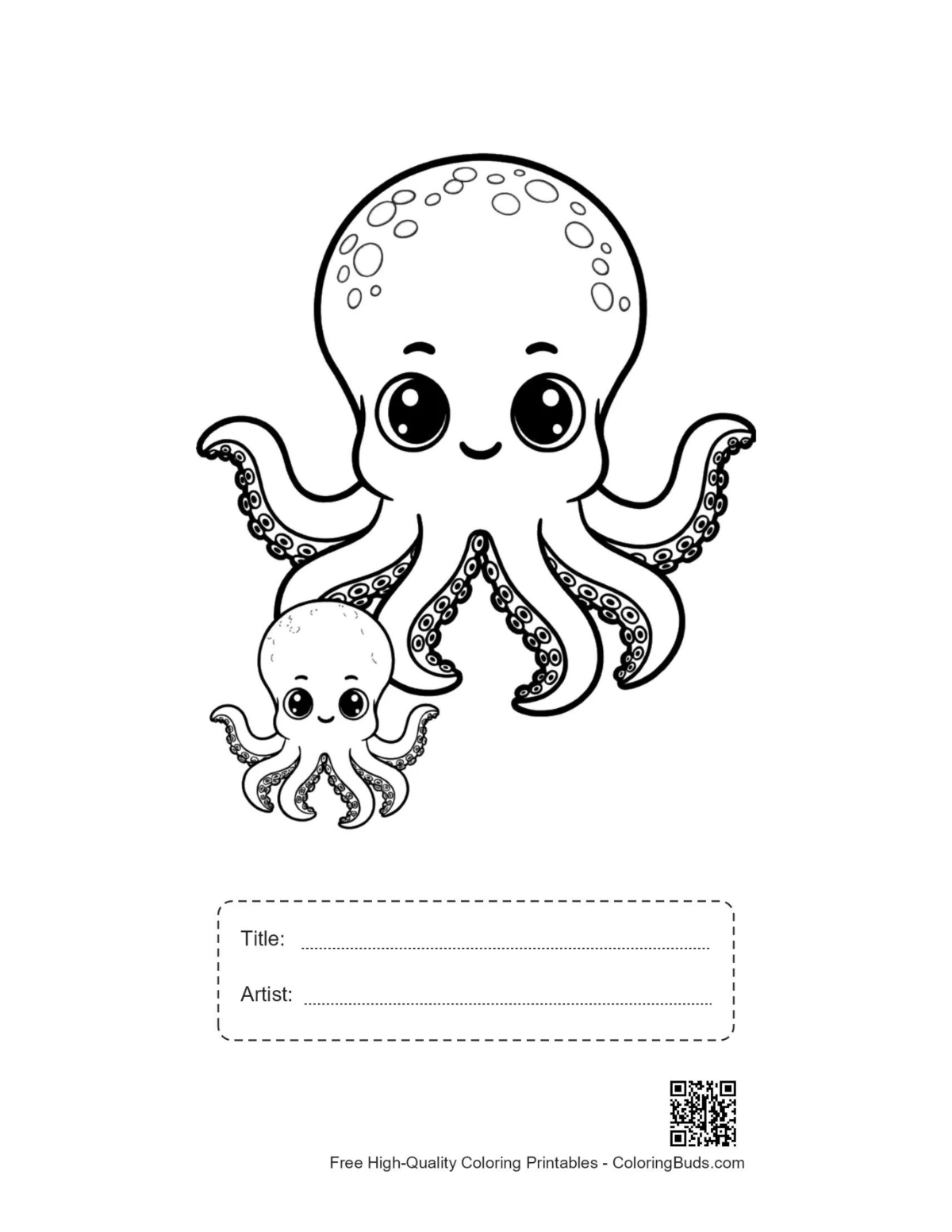 Printable cute octopus mom and baby with title box