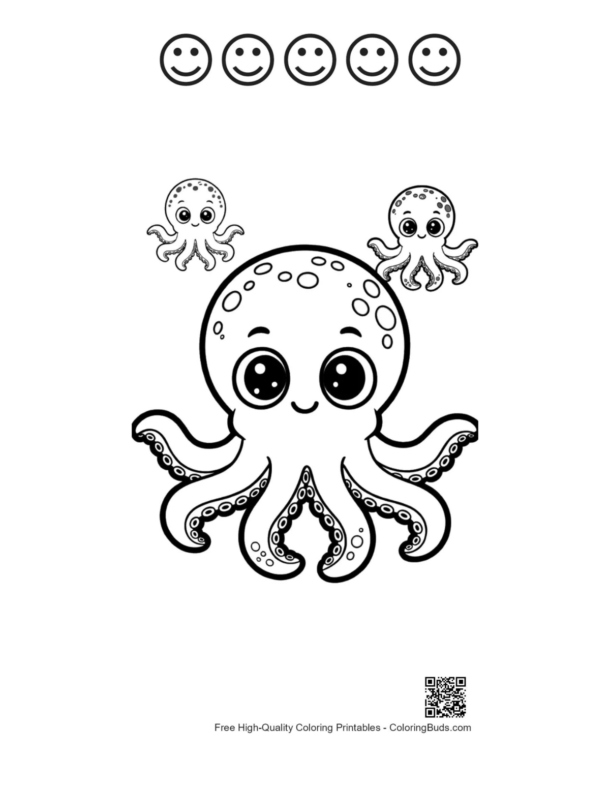 Octopus mom printable with happy face outlines