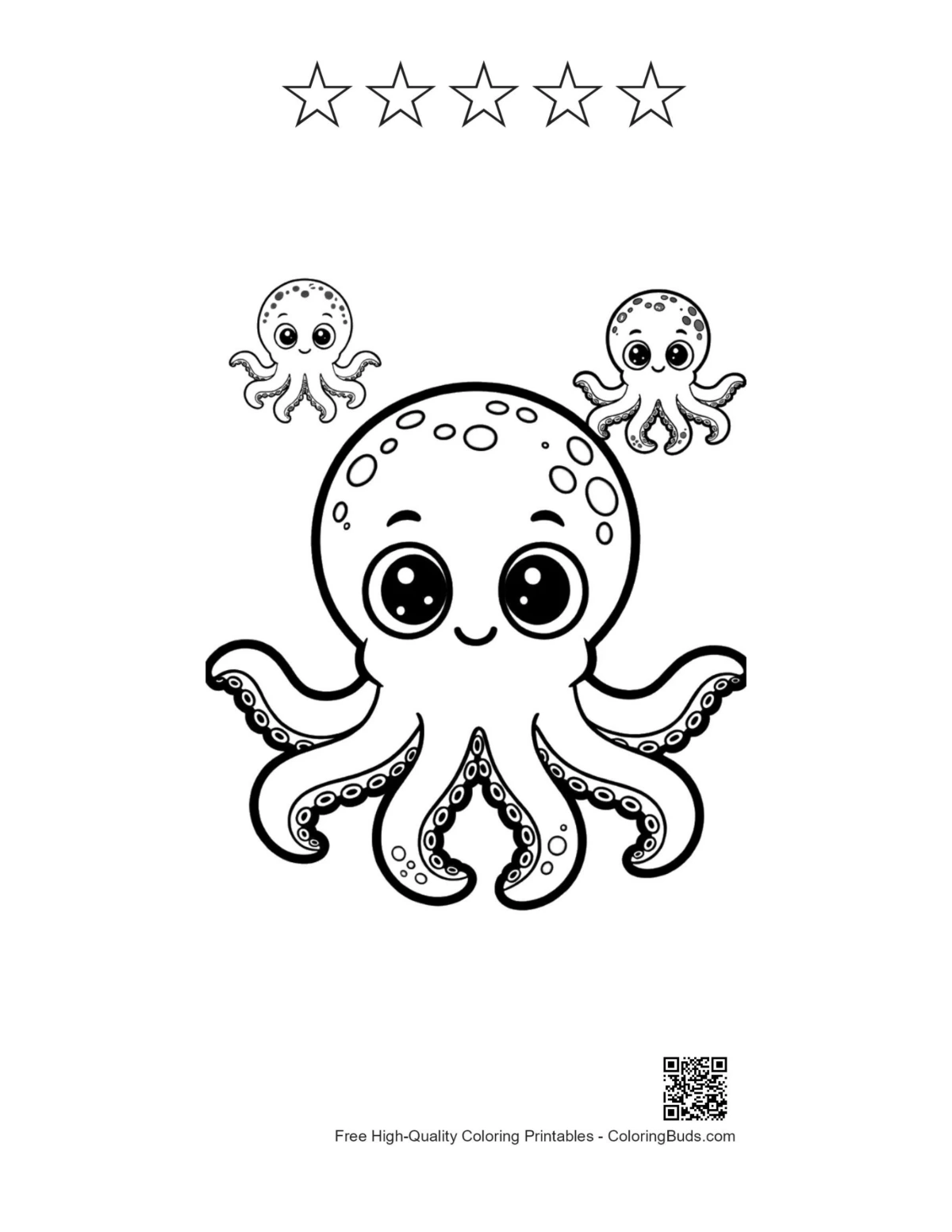 Cute octopus printable with star outlines