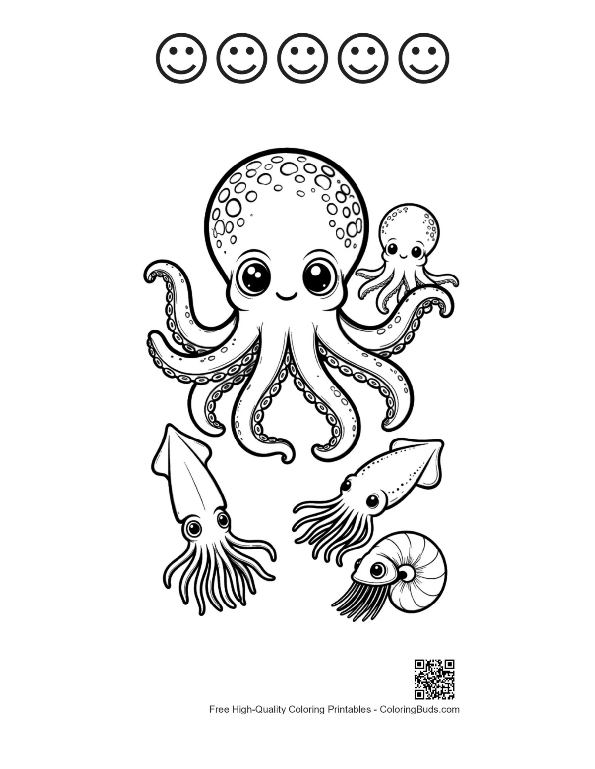Printable octopus with happy face outlines
