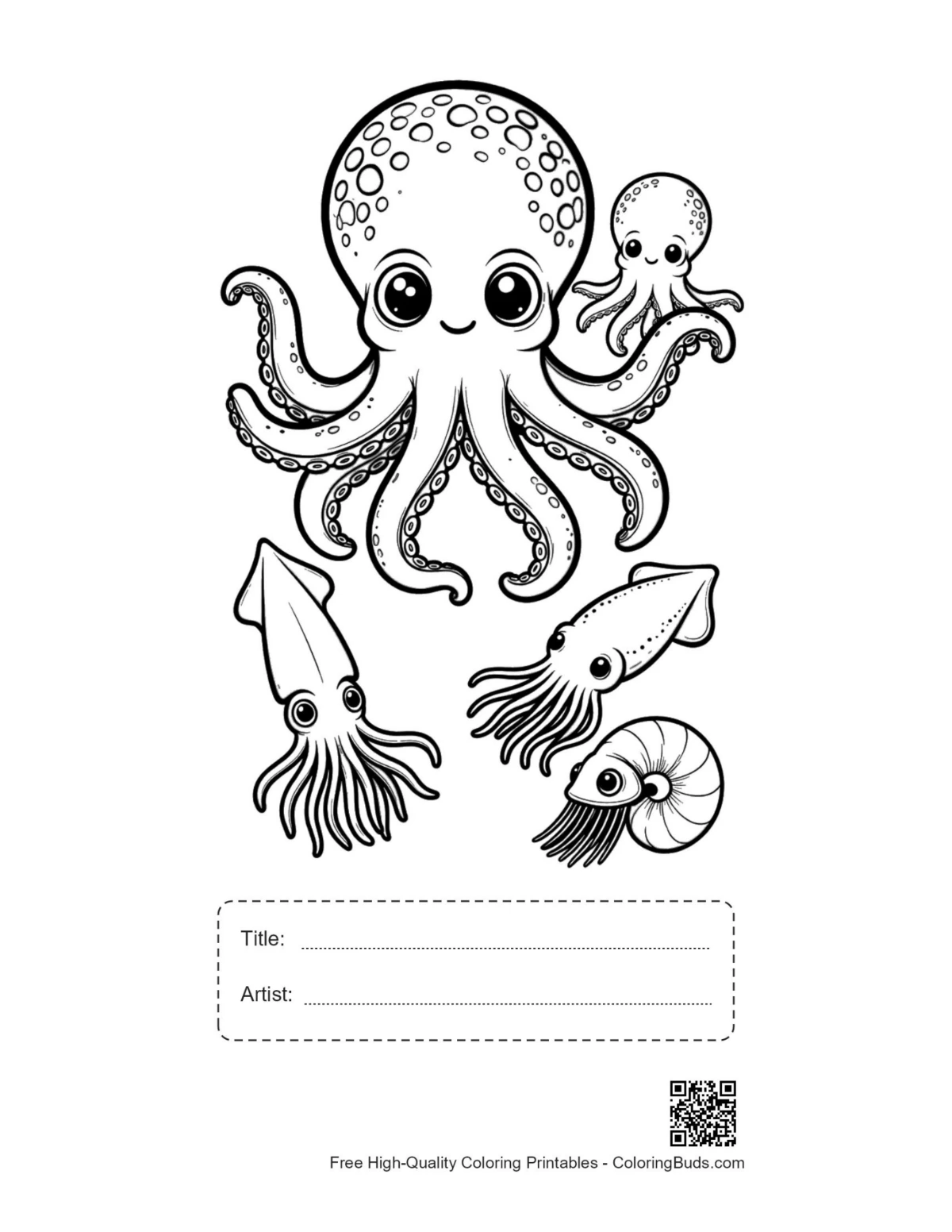 Printable cute octopus design with title box