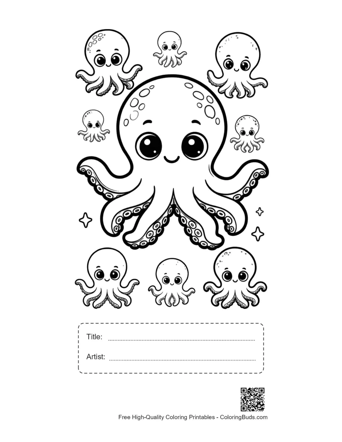 Cute octopus printable with title and artist box