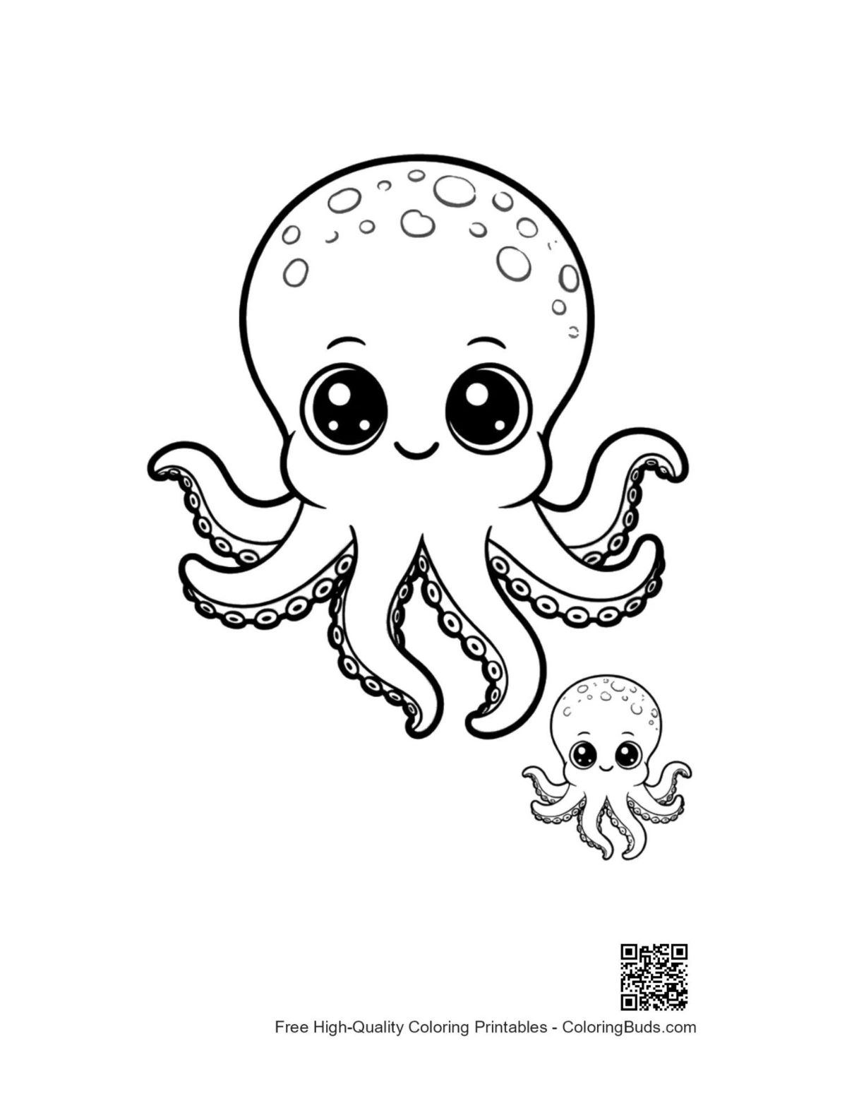 Cute smiling octopus and baby duo illustration