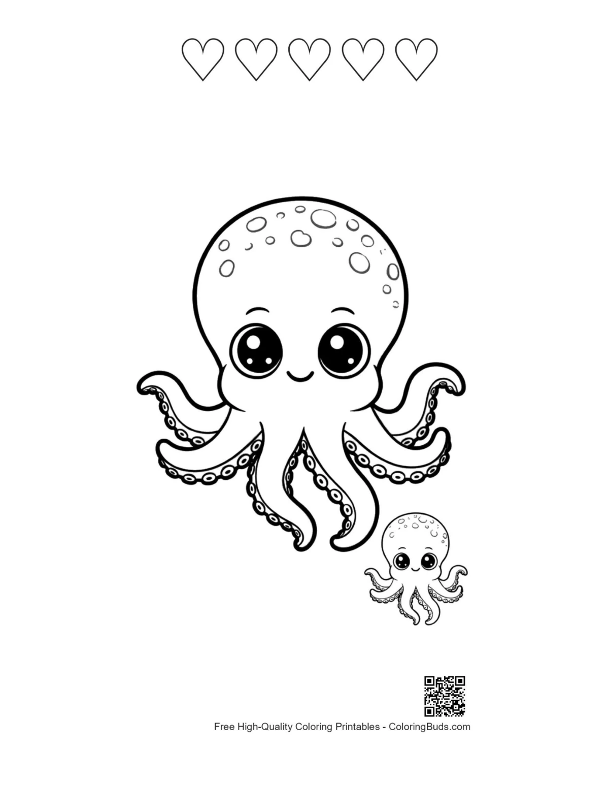 Cute smiling octopus duo with heart outlines