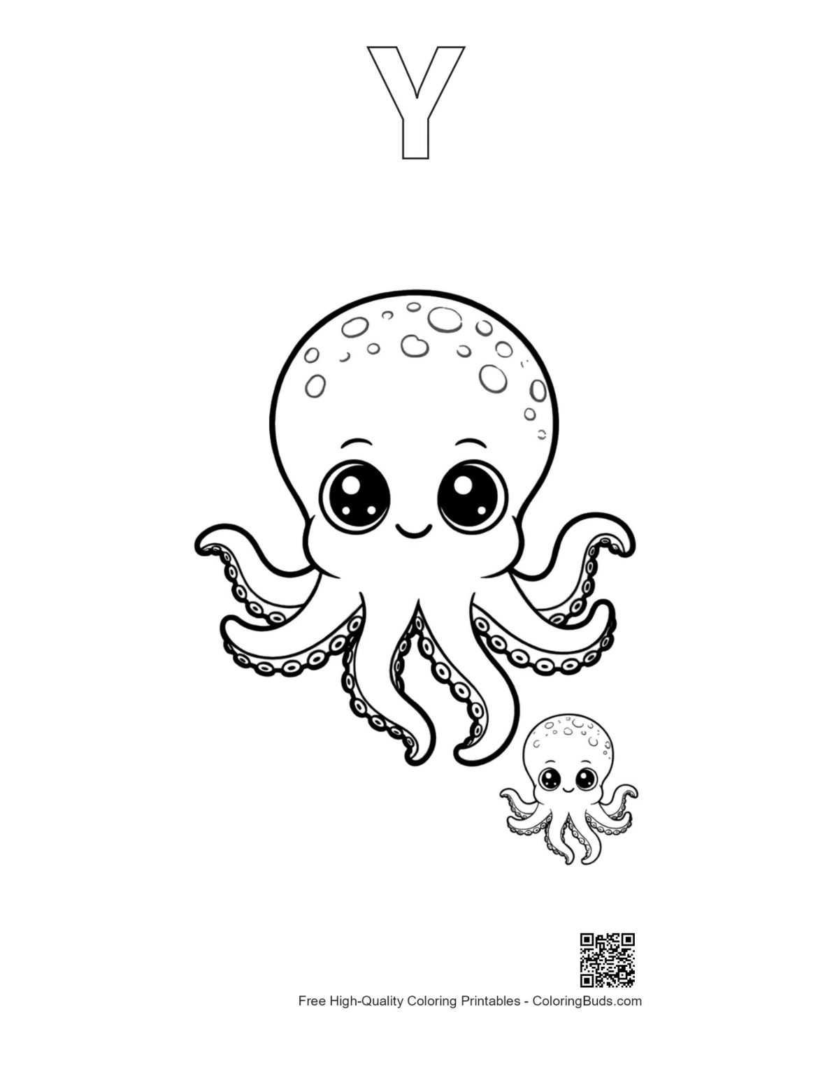 Outline printable of cute octopus duo with letter Y