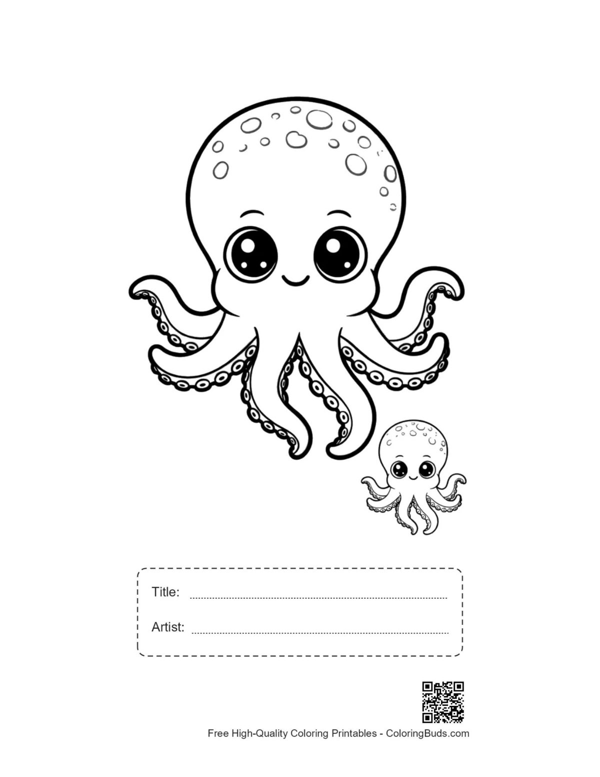 Printable cute smiling octopus duo with title box