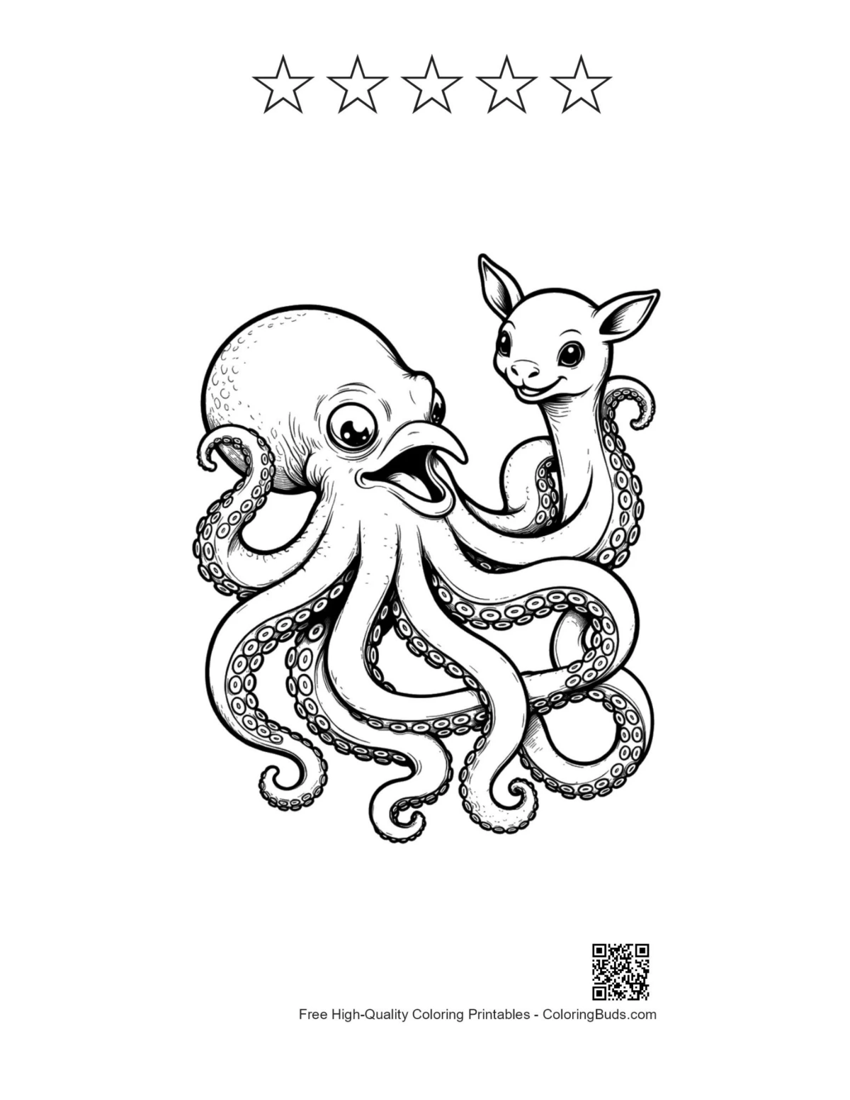Giant octopus llama dance printable with star outlines