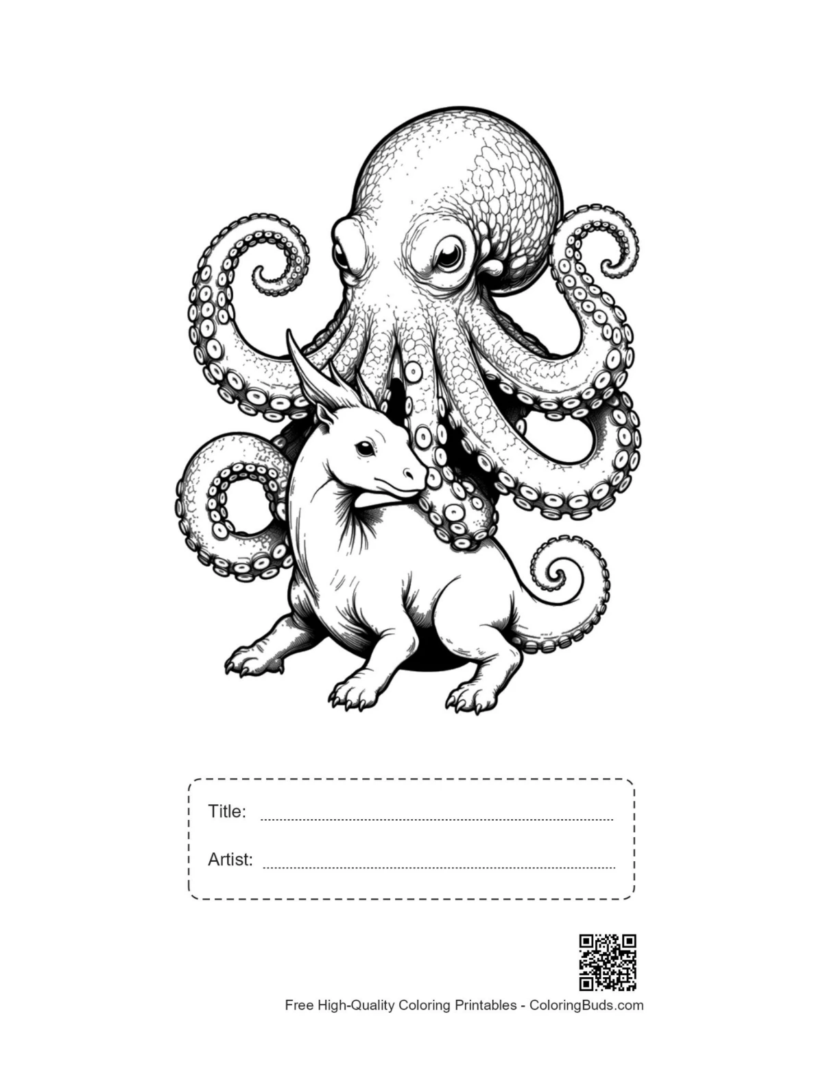 Printable giant octopus baby dragon with title box