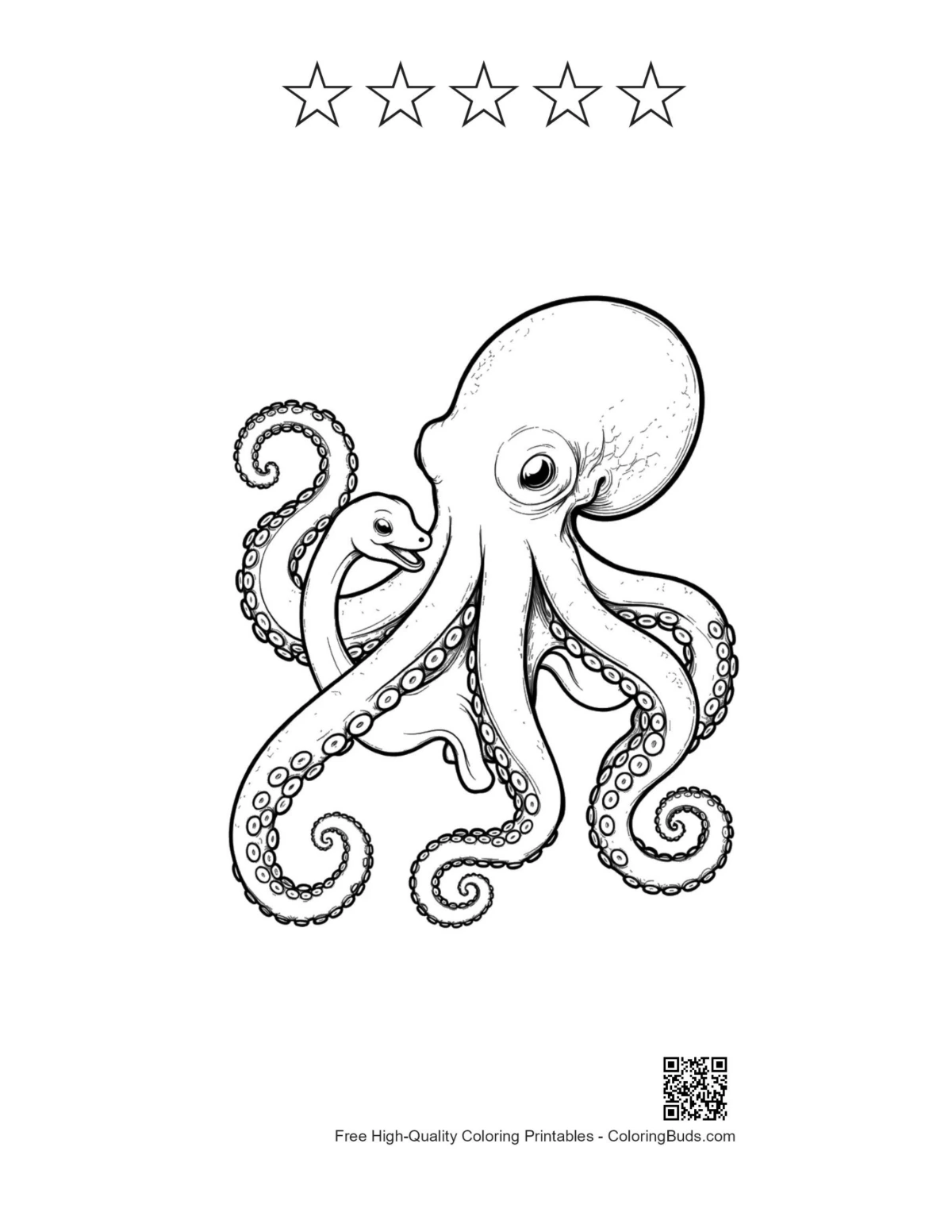 Octopus snake printable with five-star outlines