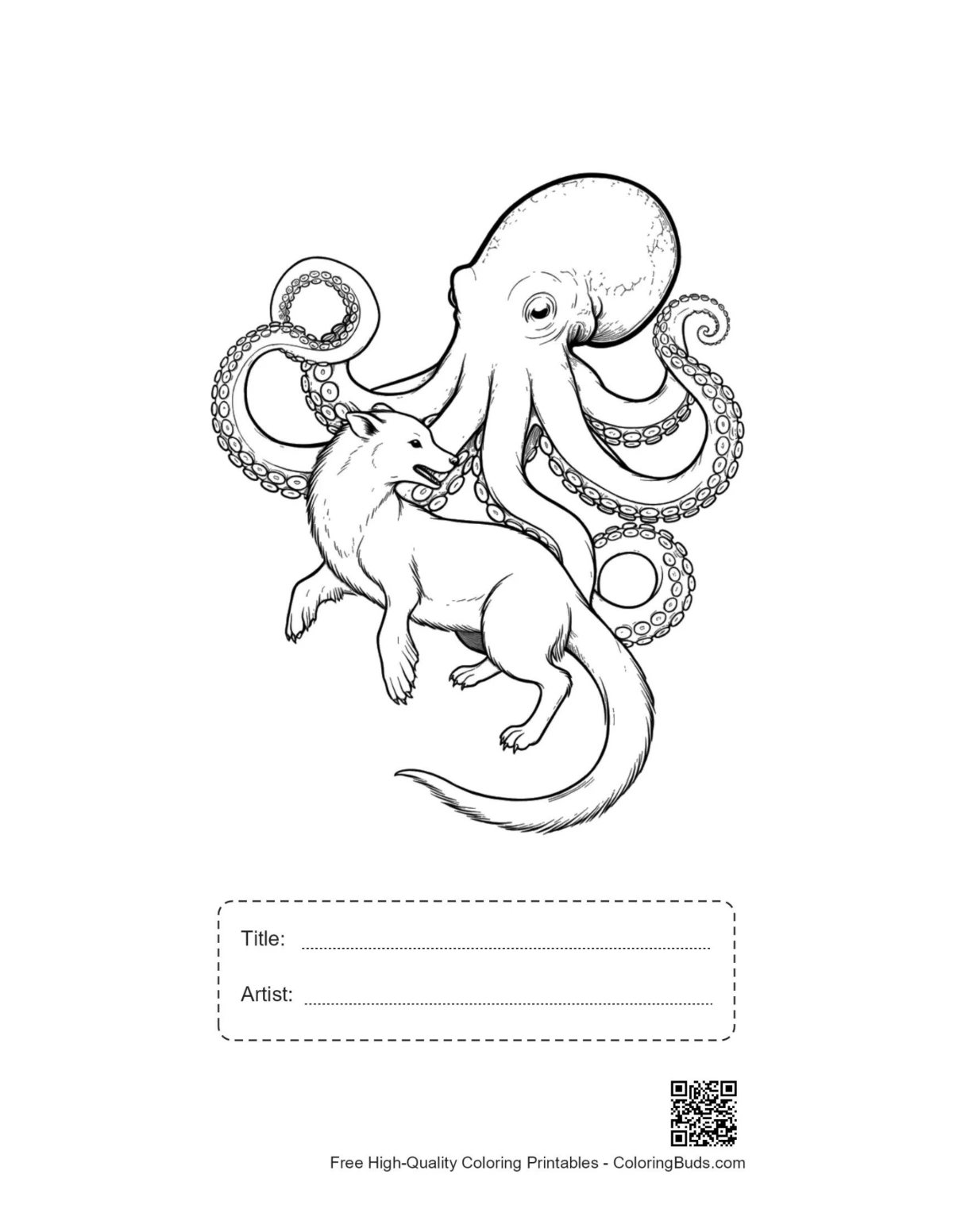 Giant octopus fox embrace printable with title box