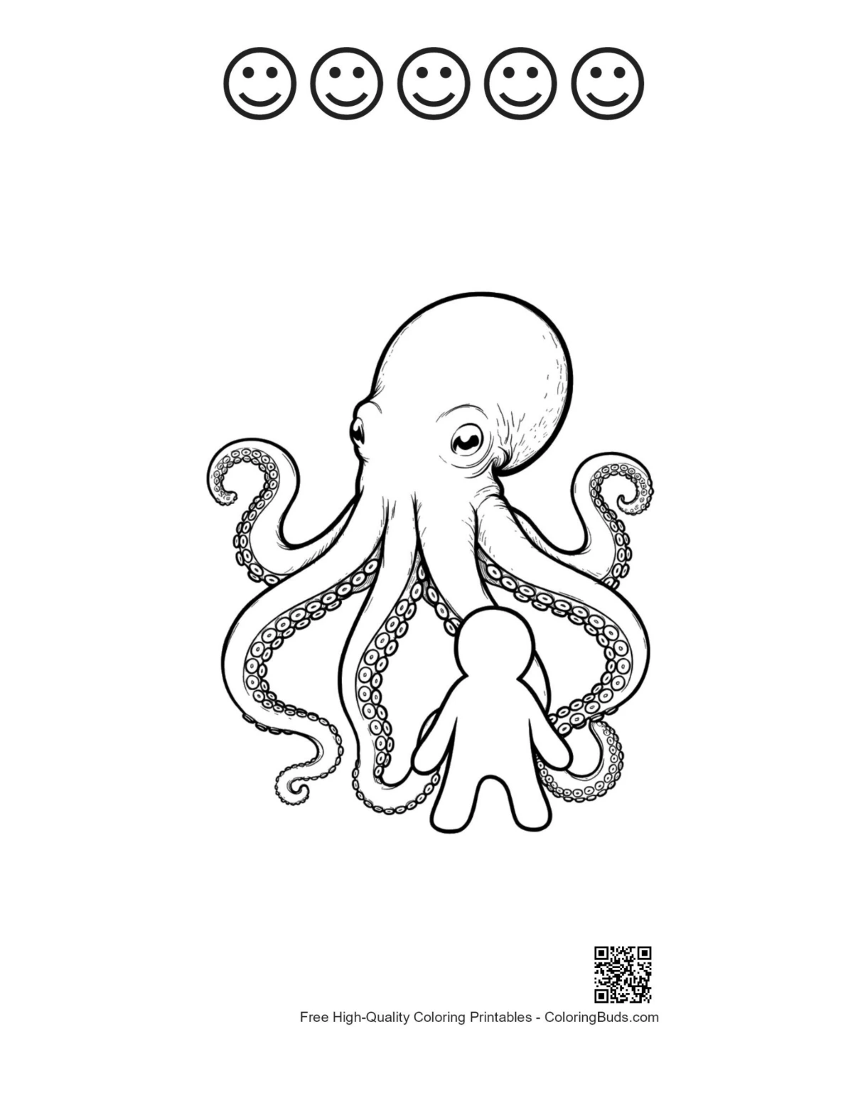 Giant octopus with happy face outlines printable
