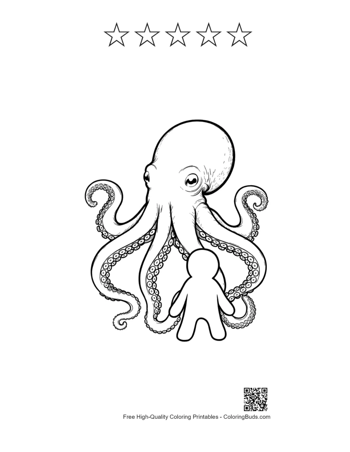 Giant octopus printable with star outlines