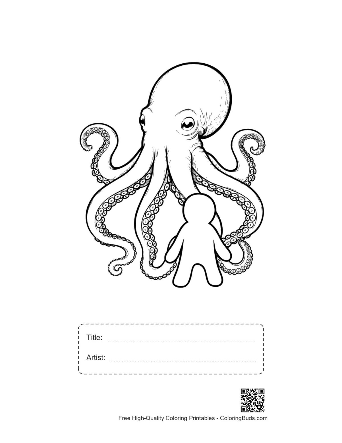 Printable giant octopus stick figure with title box