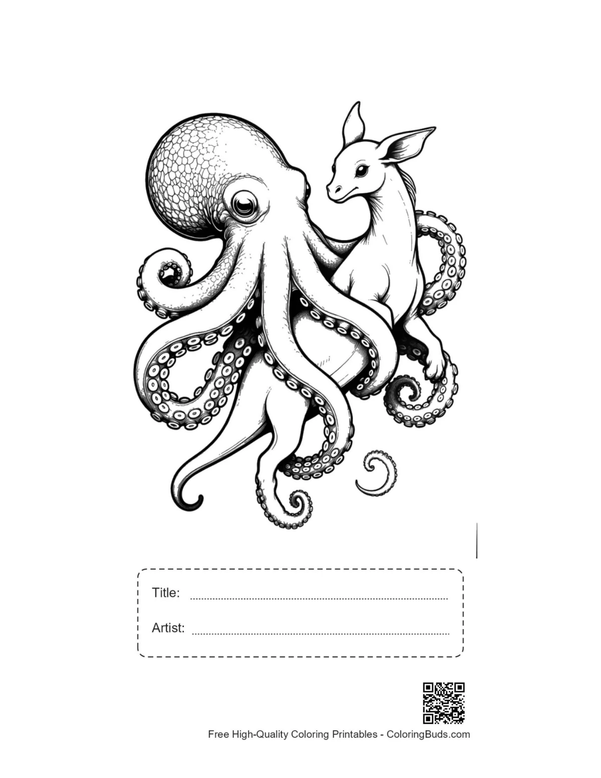 Printable giant octopus mythical foal with title box