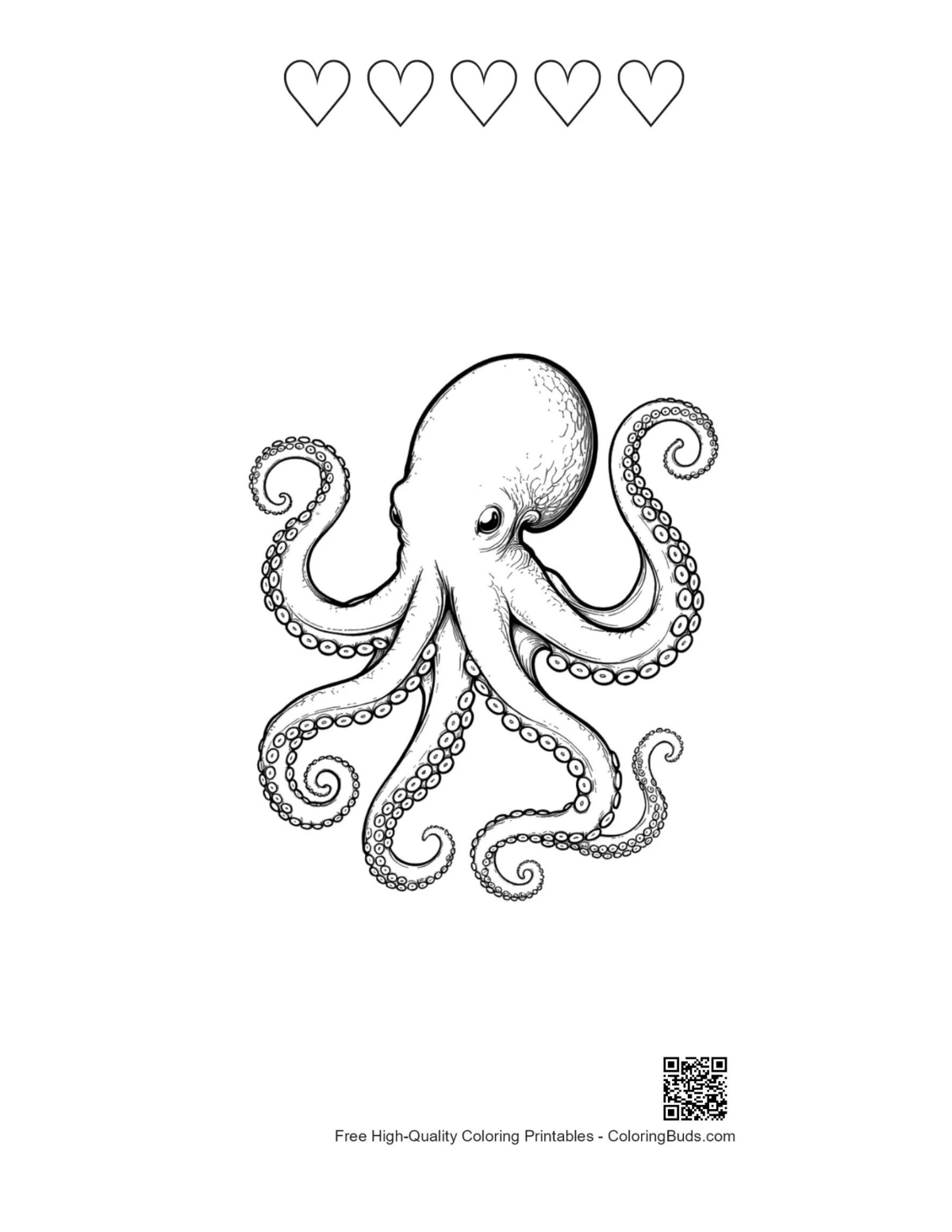 Giant octopus printable with heart outlines