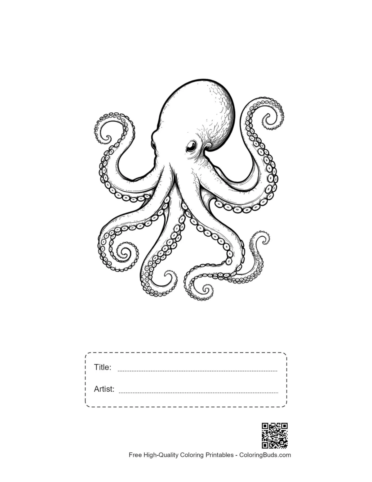 Printable giant octopus drawing with title box