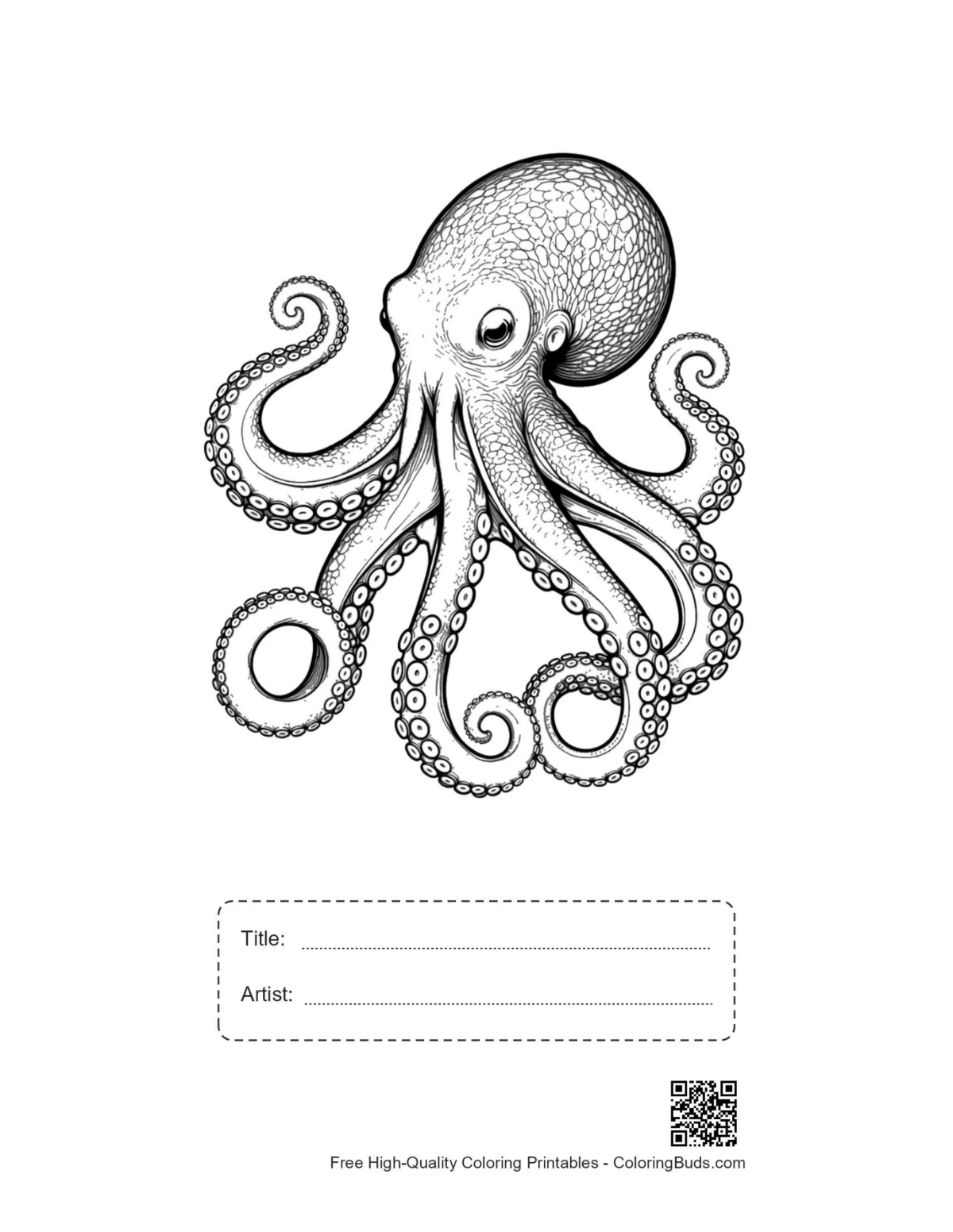 Printable giant octopus drawing with title box