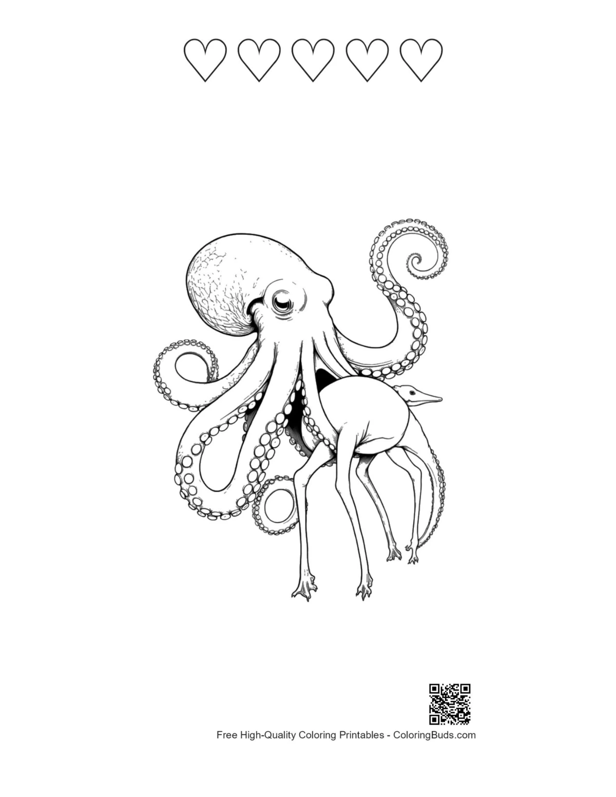 Heart outlines and giant octopus deer hybrid art