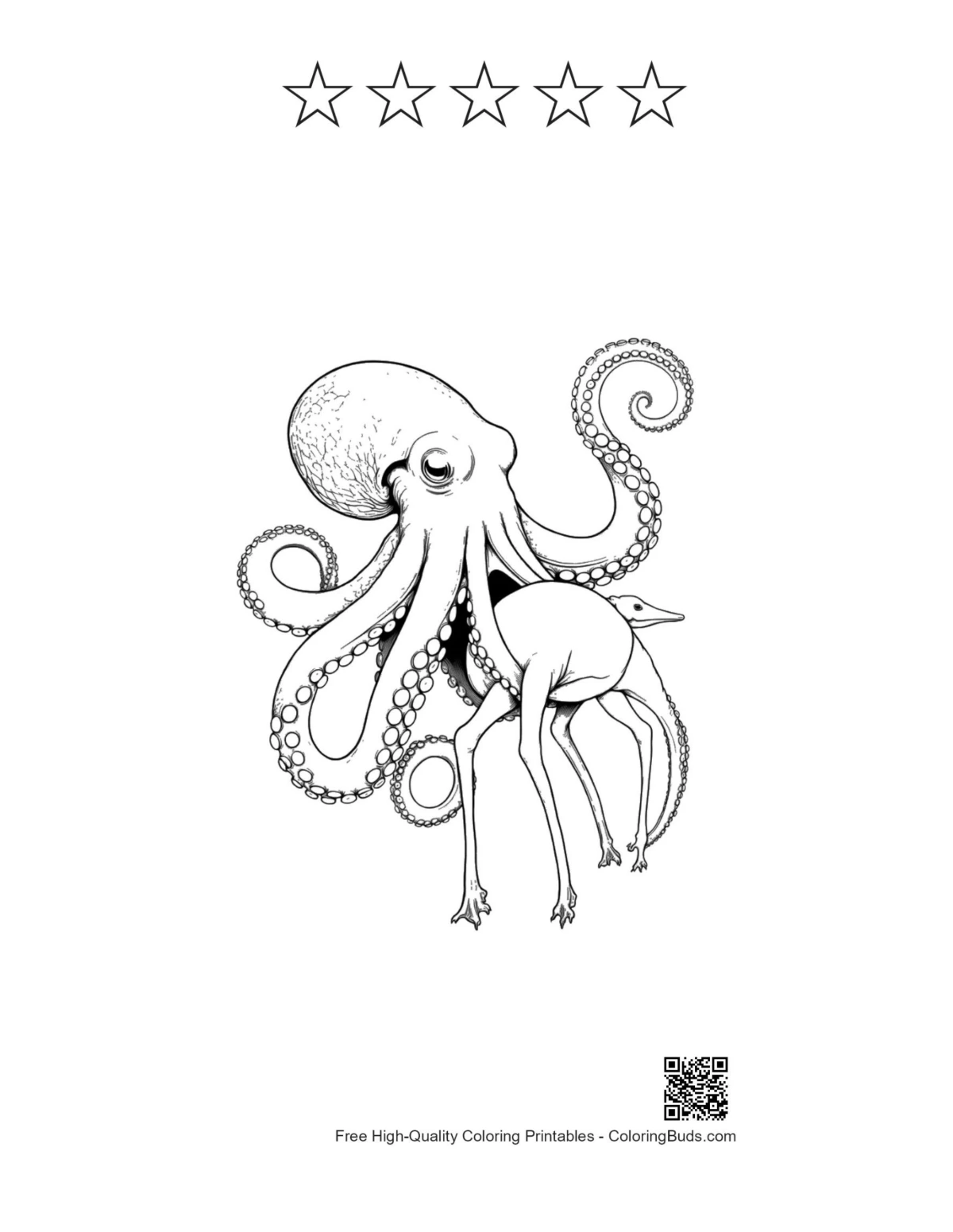 Giant octopus deer hybrid with 5-star outline printable
