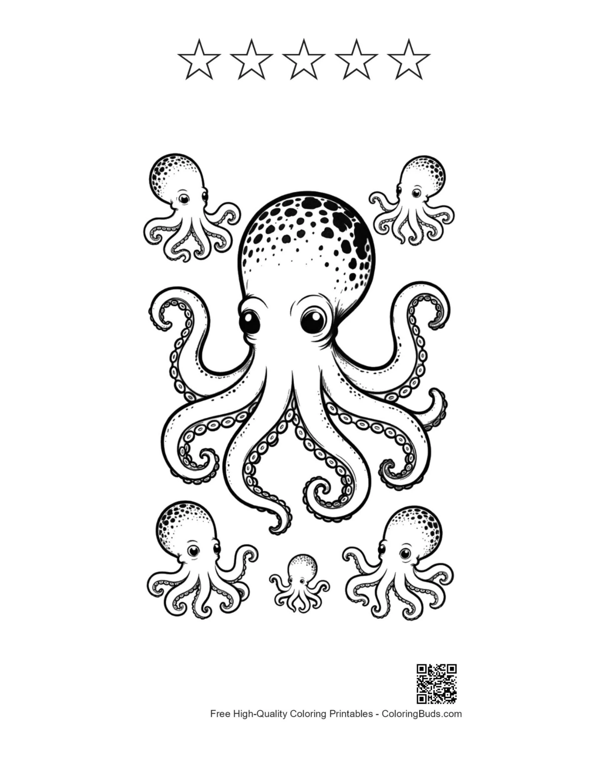Giant octopus printable with star outlines