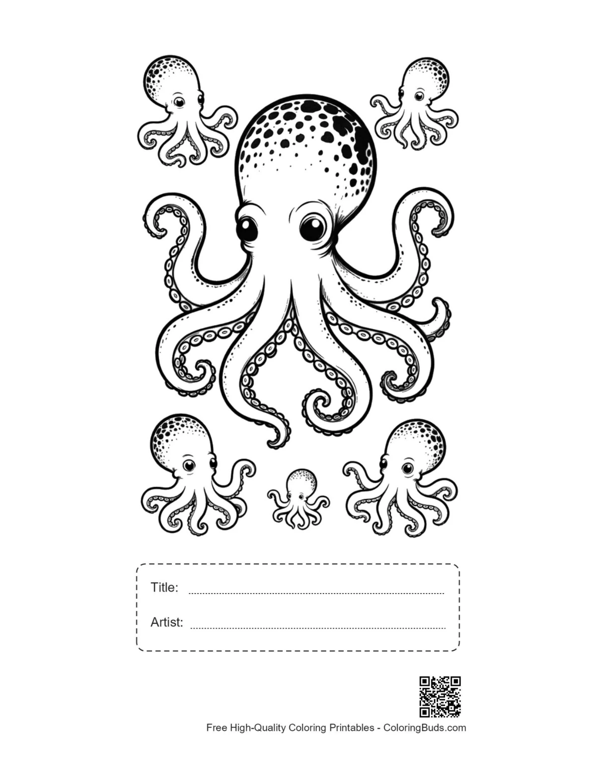 Printable giant spotted octopus with title box