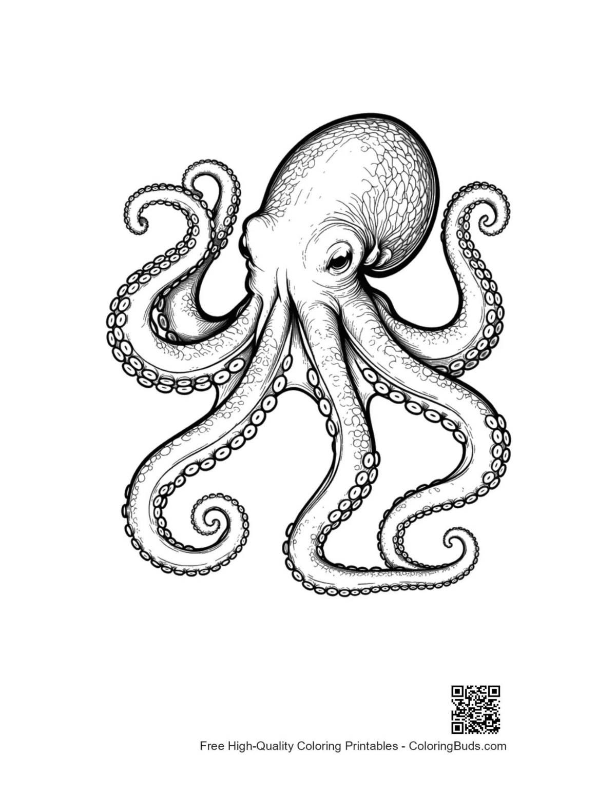 Gigantic ink-black octopus art for printables
