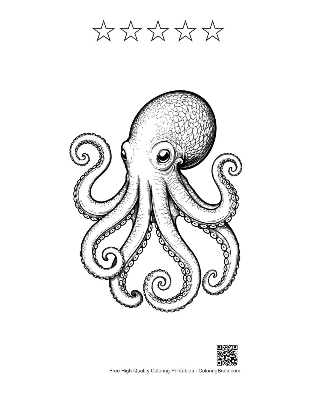 Gigantic octopus printable with 5-star outline design
