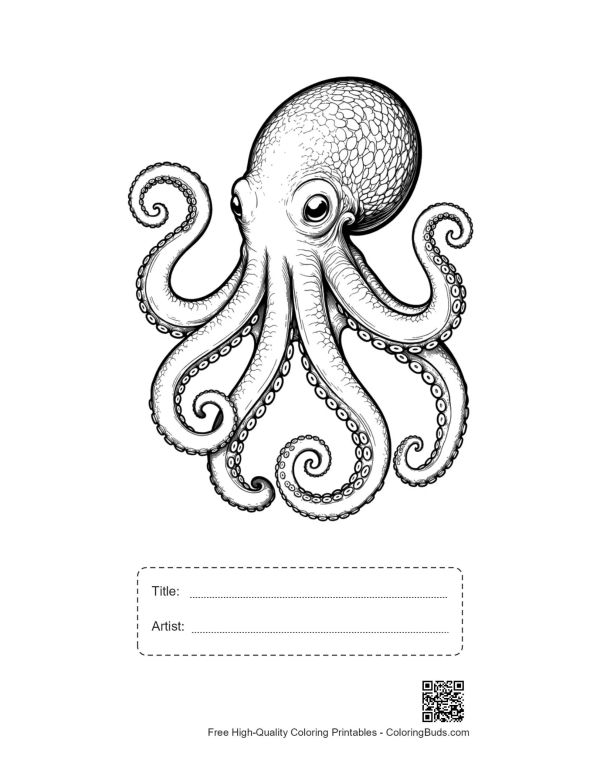 Gigantic octopus printable with title and artist box