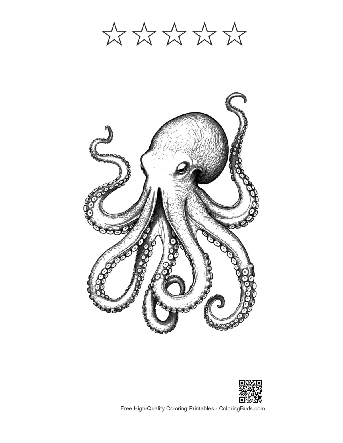 Gigantic octopus printable with five-star outline design